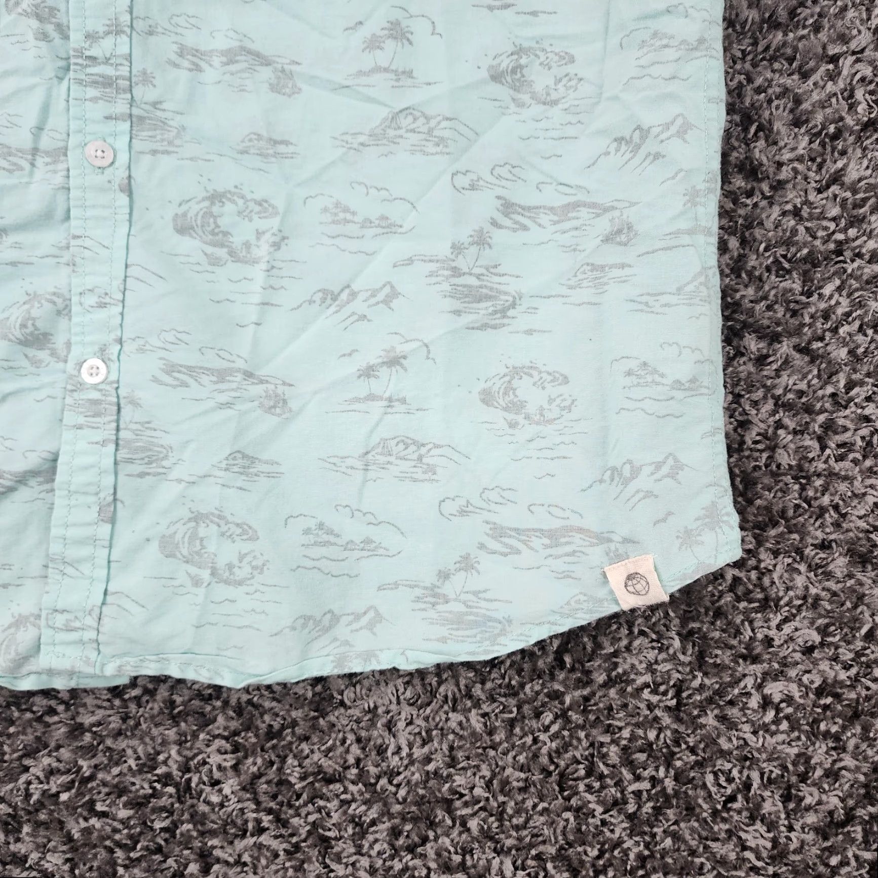 Vintage FREE PLANET Men's Blue Short Sleeve Button-Up Shirt Palm Tree Cotton Blend Size L Size US 33 - 2 Thumbnail