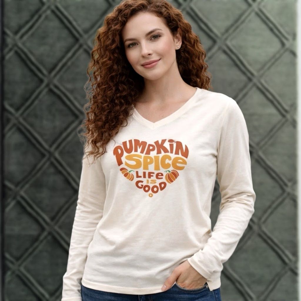 Life is Good Life is Good Pumpkin Spice T-shirt Ivory Orange Heart Size L Womens Short Sleeve Size L / US 10 / IT 46 - 1 Thumbnail
