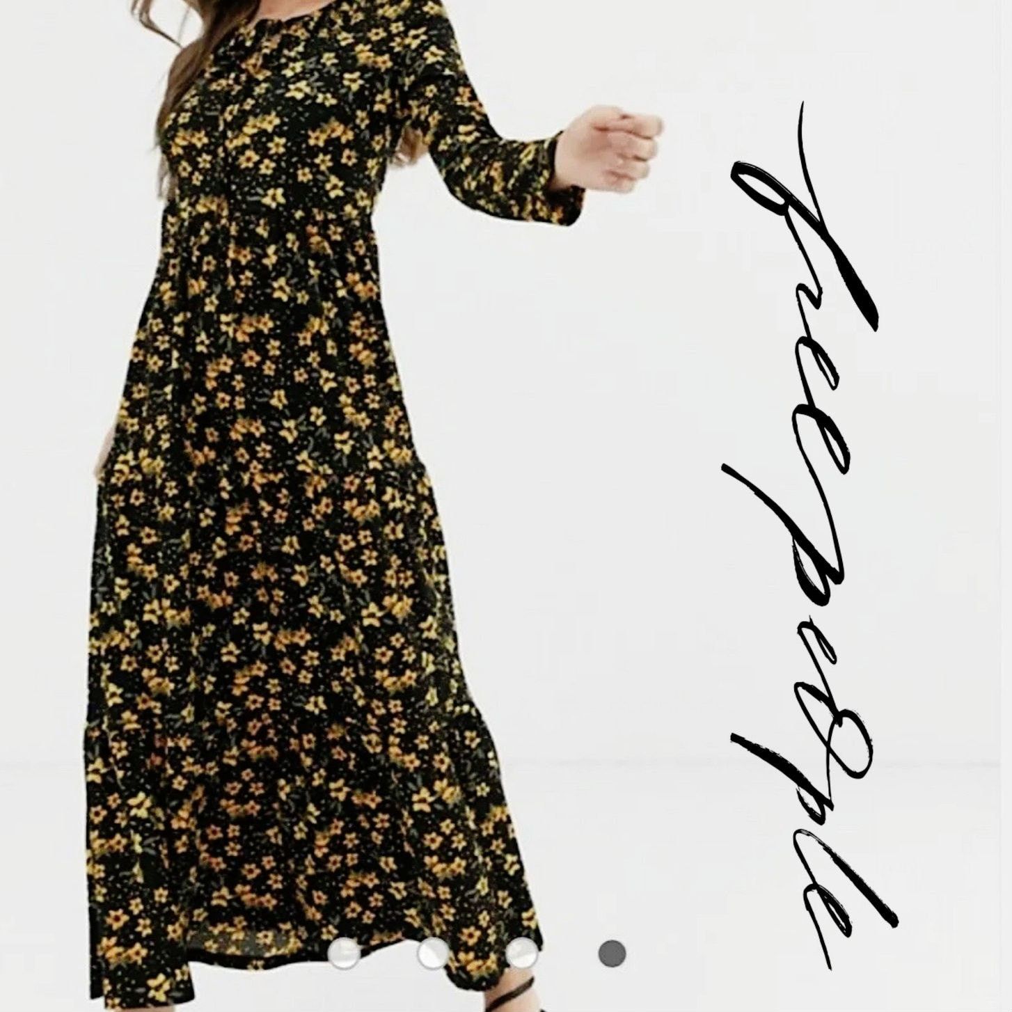 Free People EUC Free People Tiers Of Joy Midi Dress Sz. M Black Floral Size M / US 6-8 / IT 42-44 - 1 Thumbnail