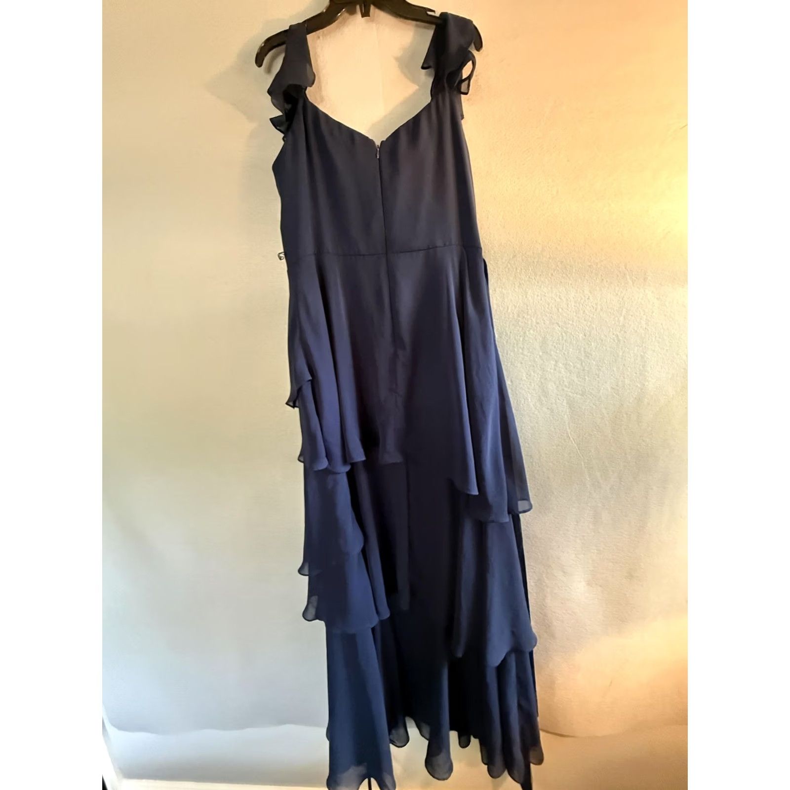 Vintage Tahari Arthur S. Levine Dress Womens 12 Blue Ruffle Chiffon Cowl Maxi Formal - Pre-Owned Size XL / US 12-14 / IT 48-50 - 2 Thumbnail