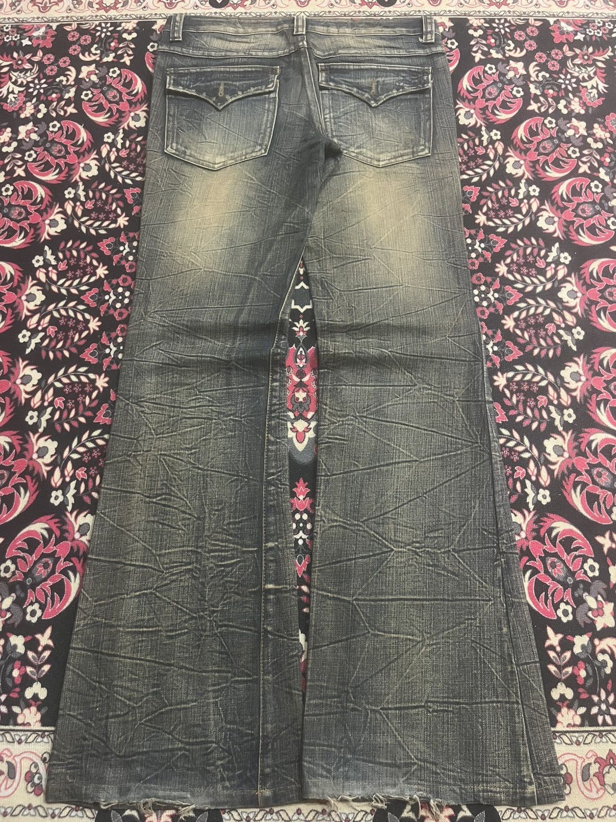 Number (N)ine Japanese Brand Mud Washed Distressed Glass Crack Flare Jeans Size US 32 / EU 48 - 2 Thumbnail