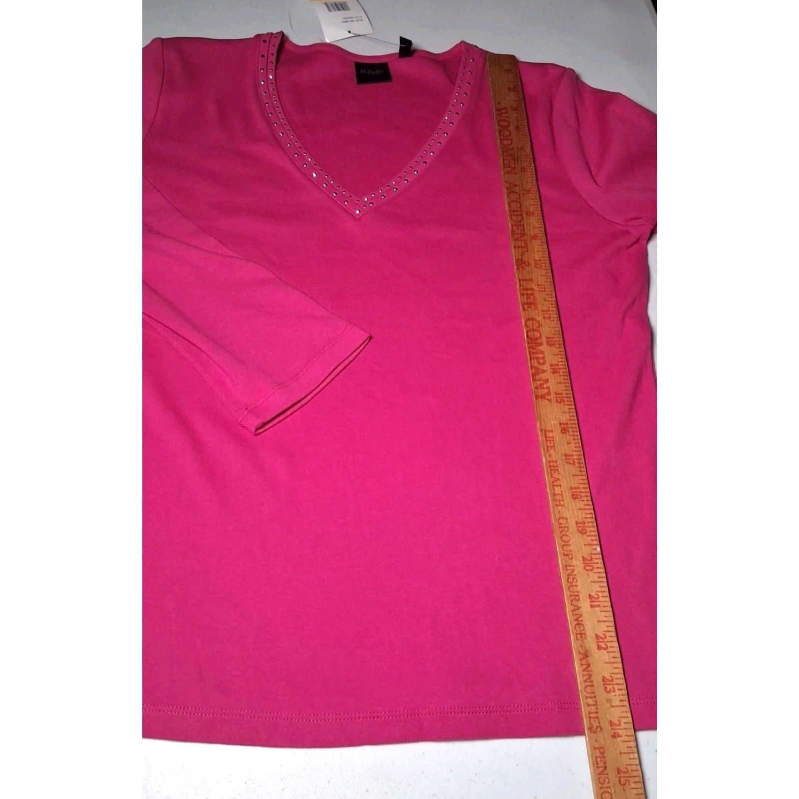 Vintage Rafaella Shirt Women M V-Neck Pink Knit Cotton Long Sleeve Studded NEW Size M / US 6-8 / IT 42-44 - 5 Thumbnail