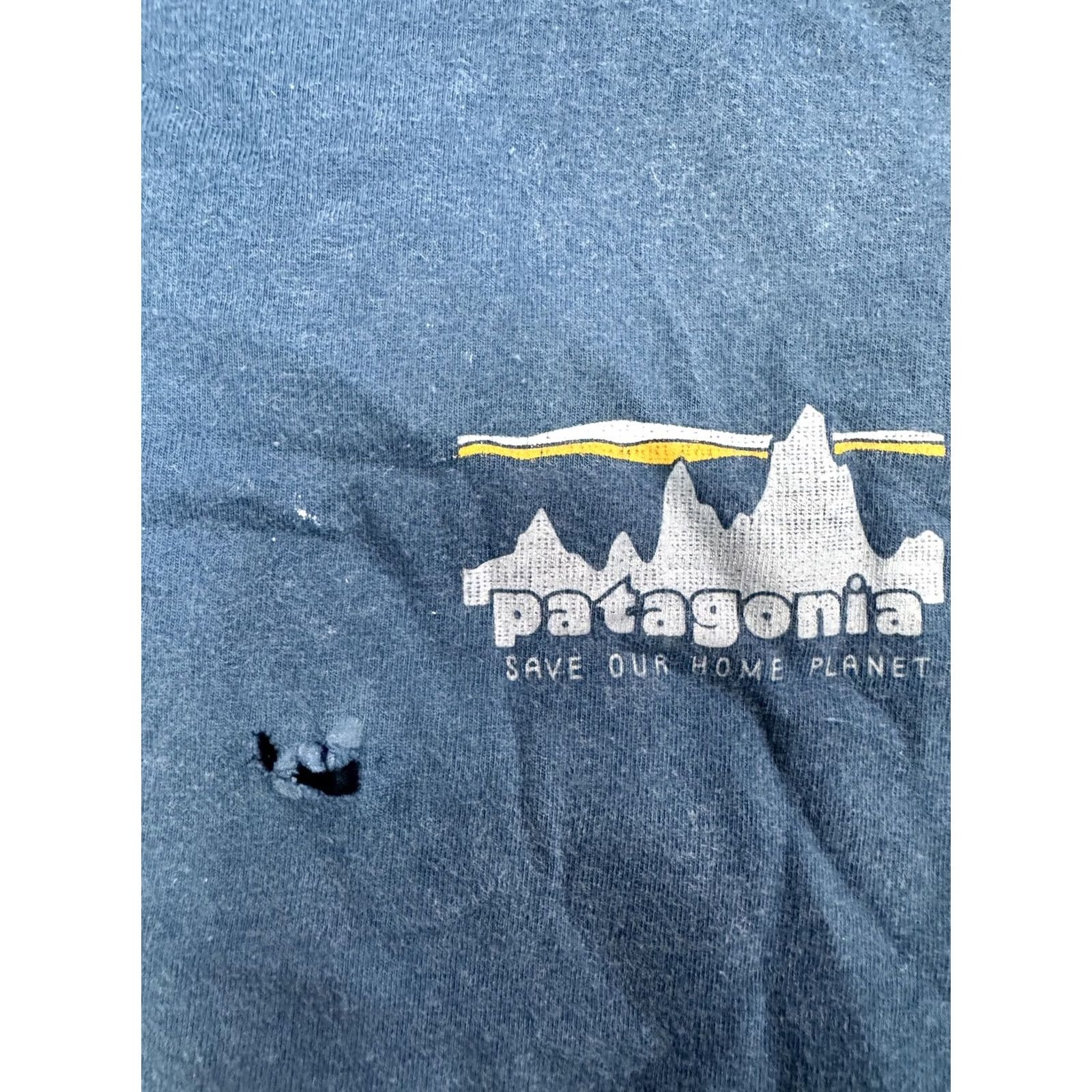 Patagonia VINTAGE Patagonia Men's T-Shirt Short Sleeve Blue Organic Cotton Save Our Home Planet Logo Graphic Print 100% Cotton Regular Fit Mens Size US L / EU 52-54 / 3 - 4 Thumbnail