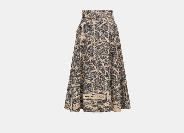 Dior o1w1db10425 357J23A Flared Midi Skirt in Black & Beige Size 27" / US 4 / IT 40 - 2 Thumbnail