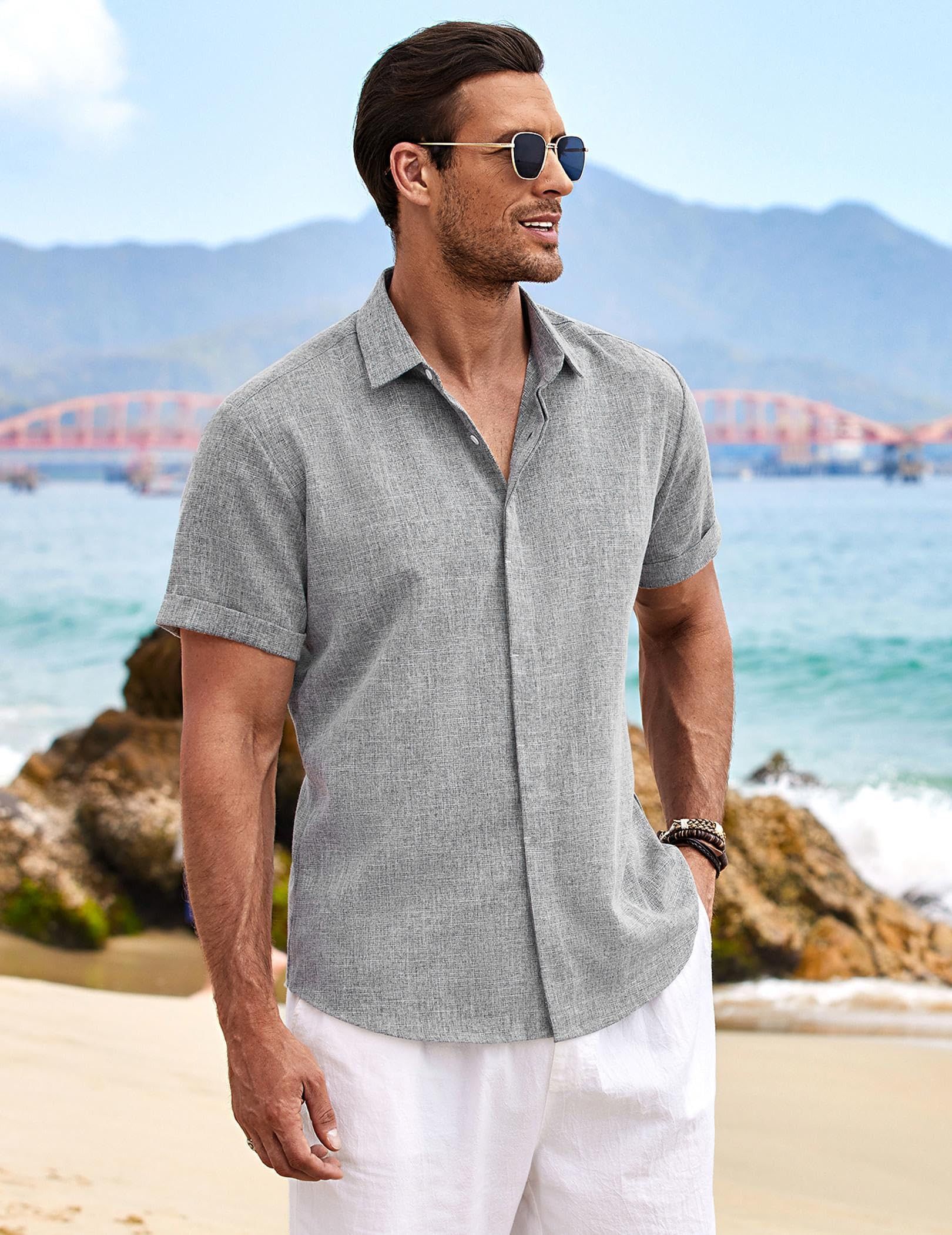 Other Men's linen beach summer shirt Size US L / EU 52-54 / 3 - 4 Thumbnail
