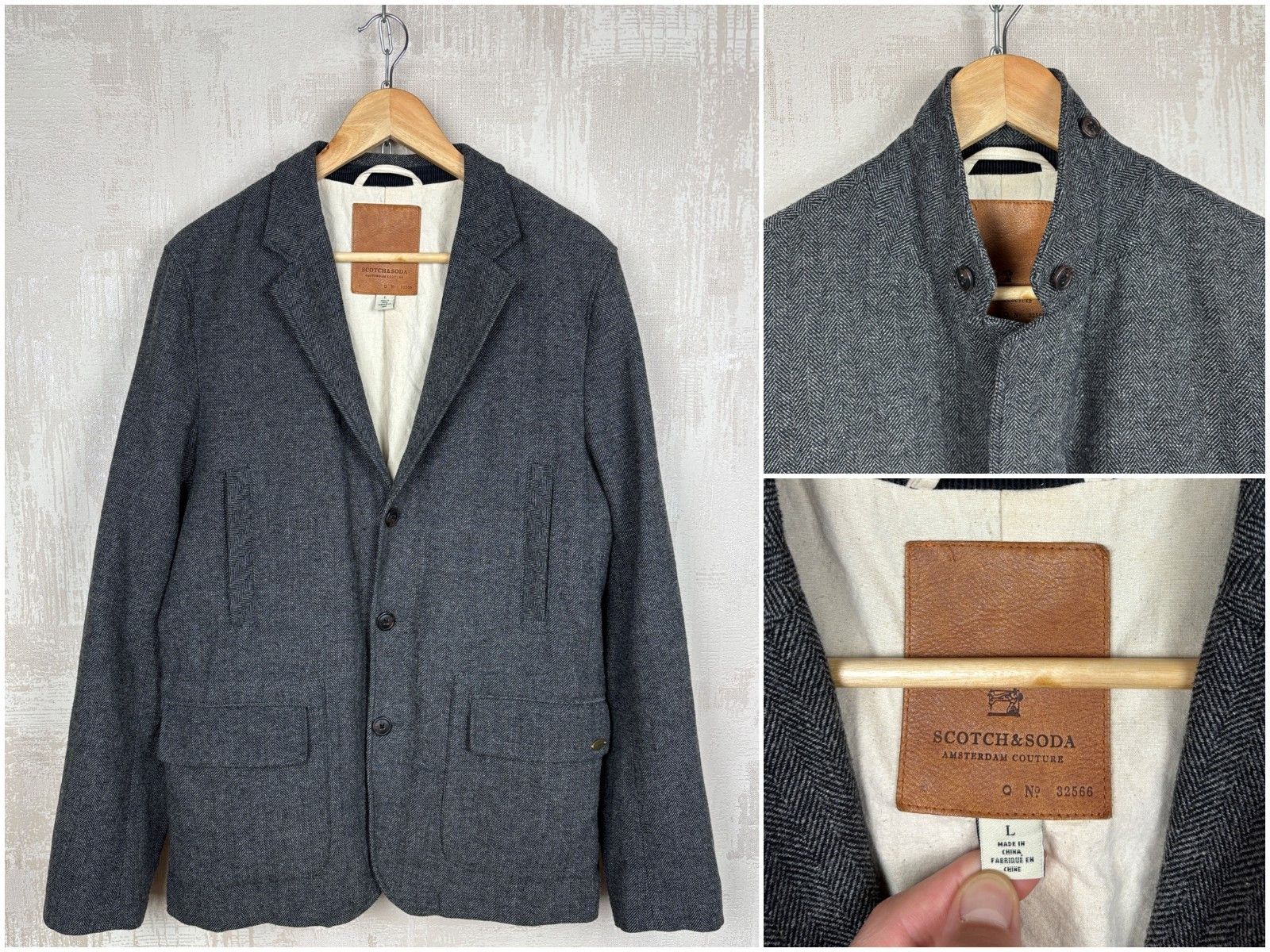 Scotch & Soda Scotch & Soda Wool Blend Herringbone Tweed Blazer Elbow Pads Size US L / EU 52-54 / 3 - 1 Thumbnail