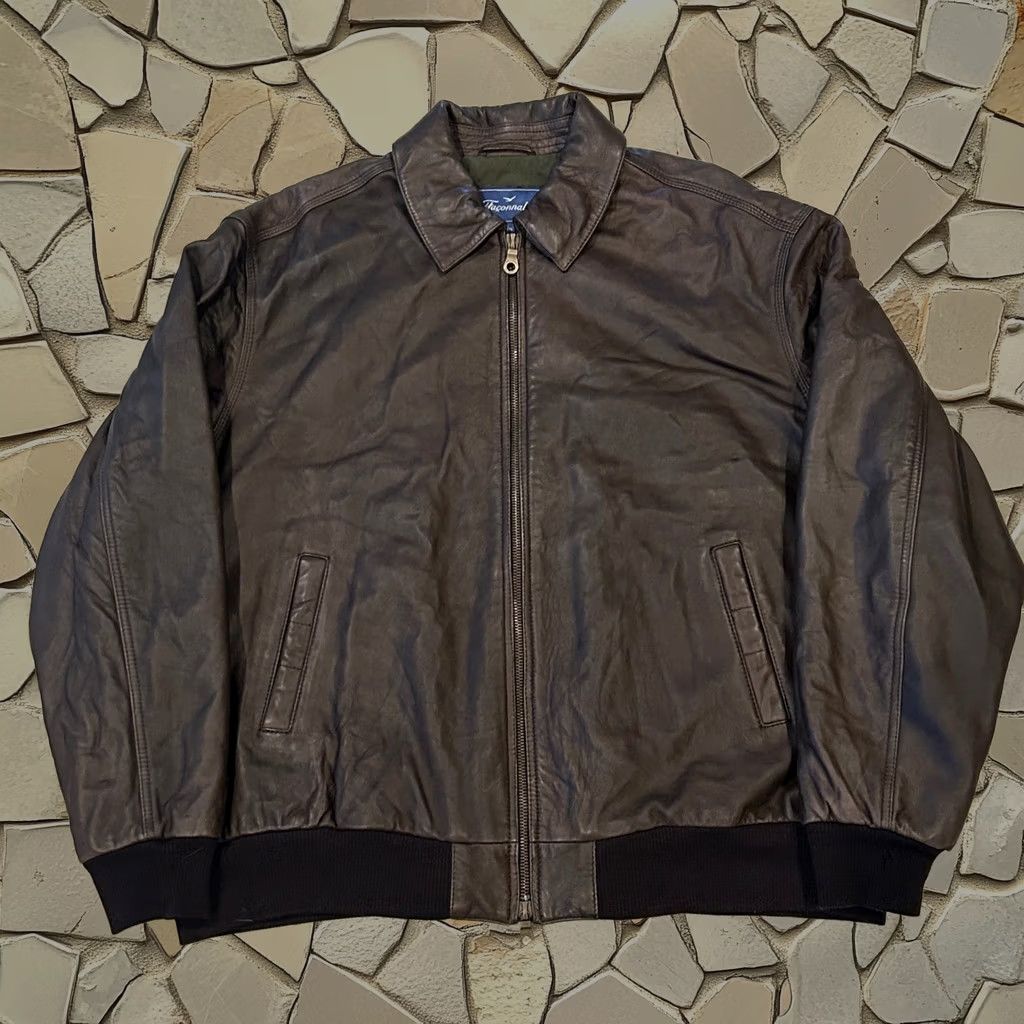 Facconable Jacket Bomber Leather Lamb Skin Full Zip Brown Quilt Lined 2XL Mens, Men's (Size Xxl)