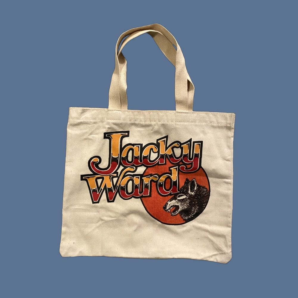 Vintage VINTAGE 70s Jacky Ward Cotton Graphic Print Tote Bag Music Band Wolf Medium Beige Boho Totes & Shoppers Adults Mens Womens? Size ONE SIZE - 1 Thumbnail