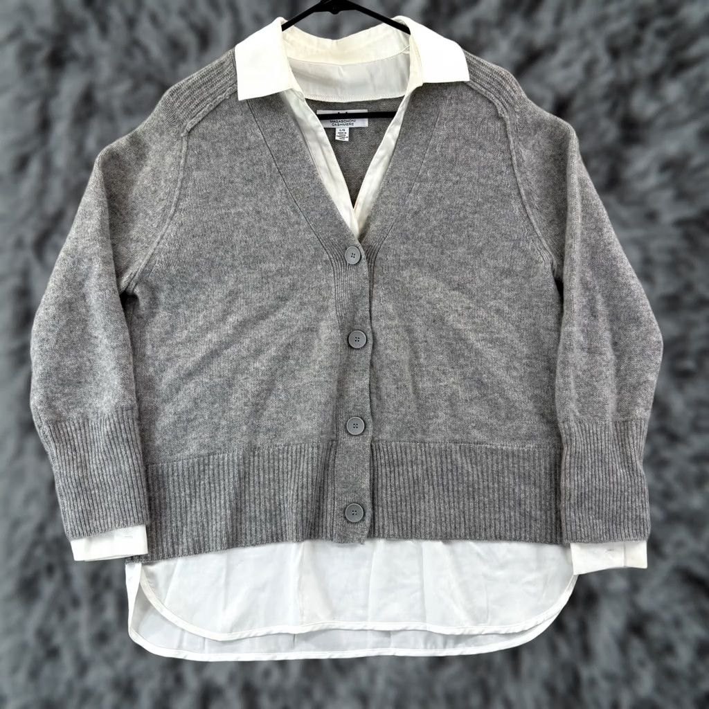 Vintage VINTAGE Magaschoni Cashmere Sweater Women’s Large Gray Long Sleeve Layered Cardigan Knit Size L / US 10 / IT 46 - 1 Thumbnail