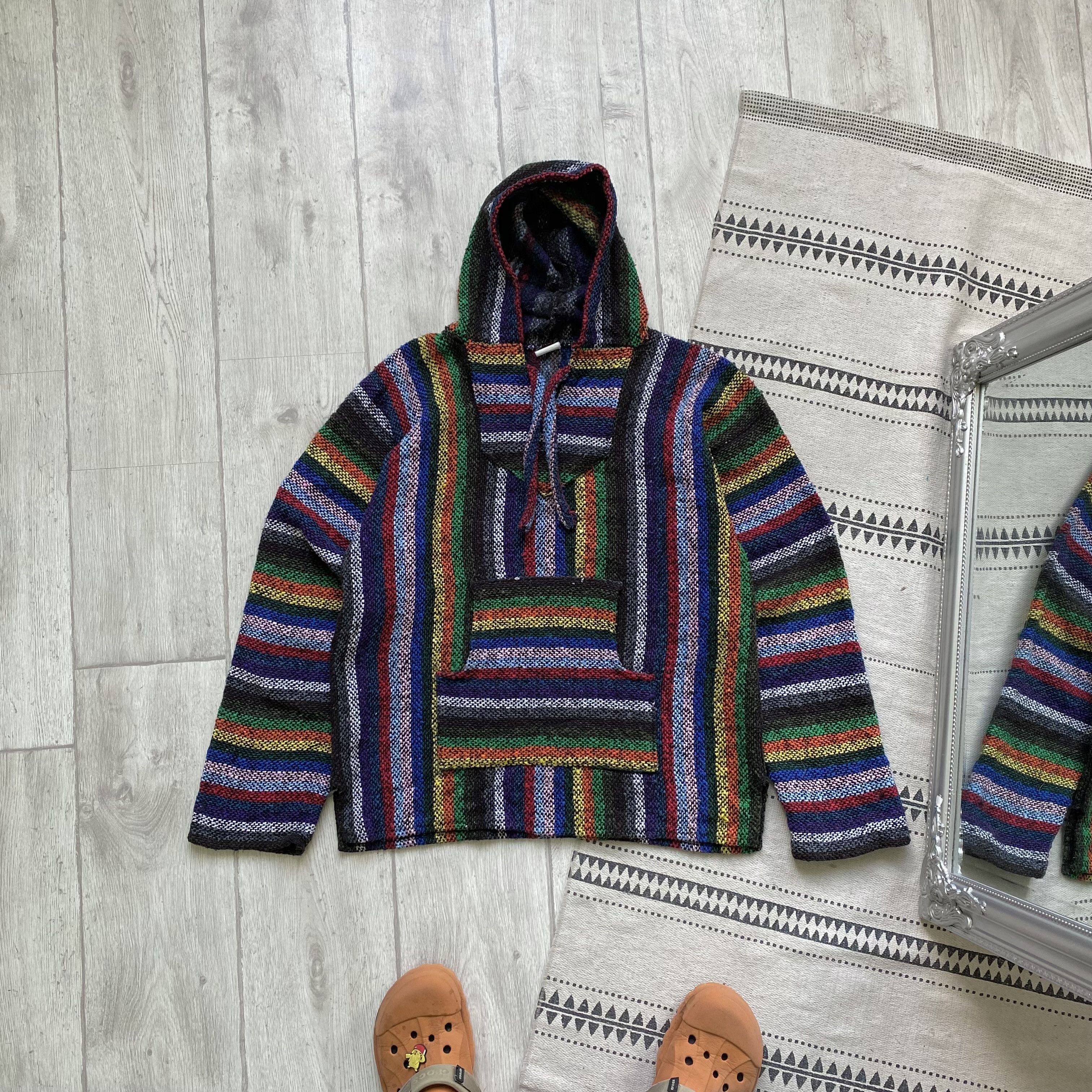 Japanese Brand Vintage 90s Baja Hoodie Drug Rug Knit Sweater Made in Mexico Size US M / EU 48-50 / 2 - 1 Thumbnail