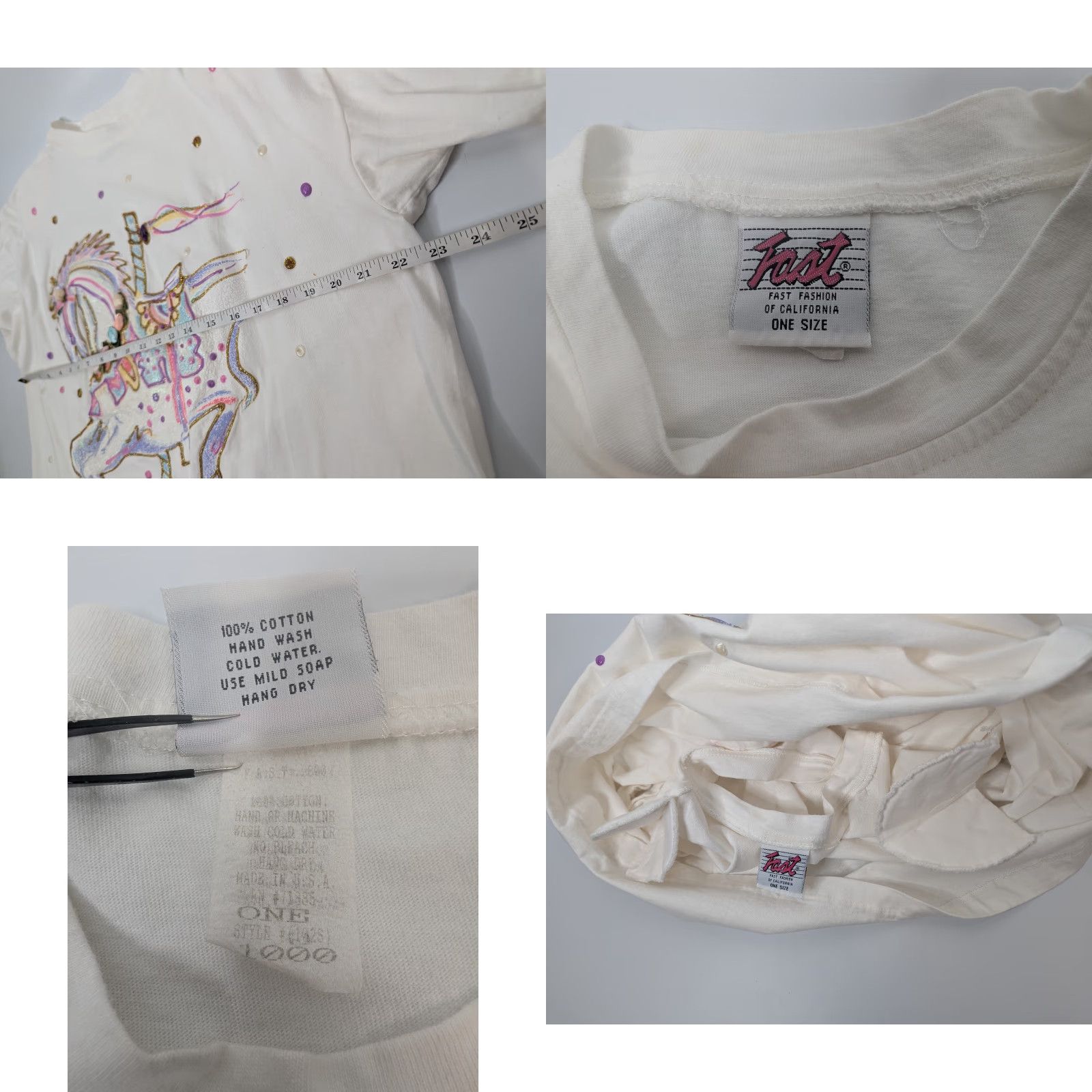 Vintage VINTAGE Fast Fashion of California Shirt One Size White 90s Crew Neck Short Sleeve Cotton Knit Men T-Shirt Graphic Print 90s Vintage Size US M / EU 48-50 / 2 - 8 Thumbnail
