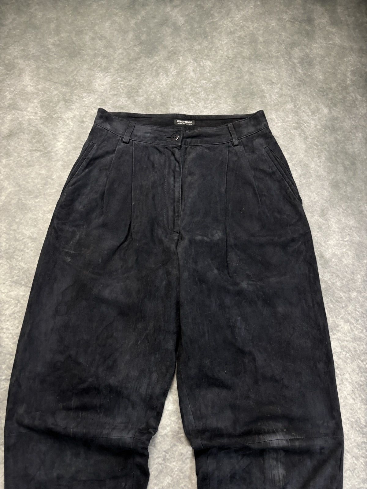Giorgio Armani × Vintage 1980s Giorgio Armani Suede Pants Vintage Borgonuovo Black 44 Size 30" / US 8 / IT 44 - 3 Thumbnail