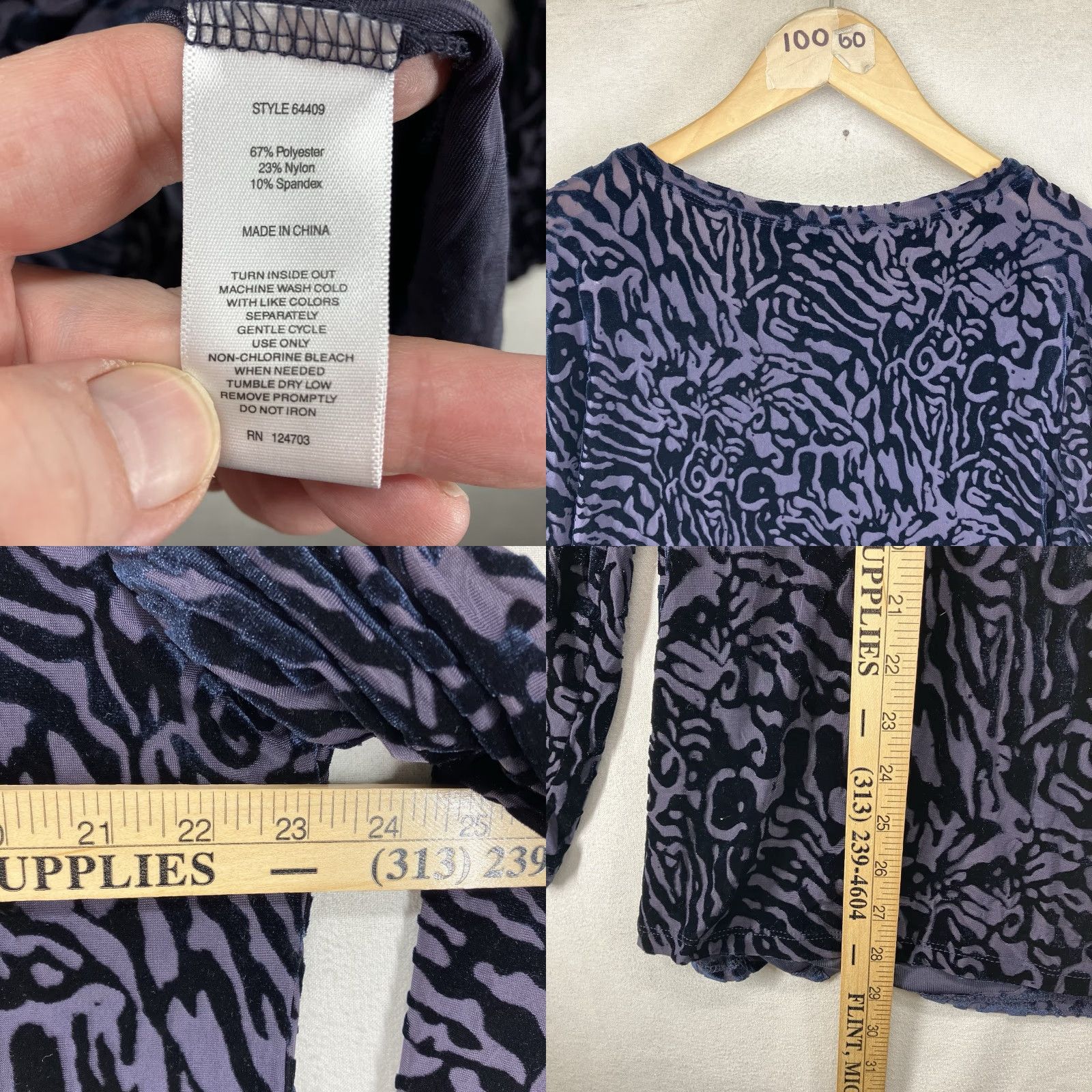 Vintage HANNAH Women's Black Velvet Deep Purple Top XL Tunic Blouse Long Sleeve Round Neck Fairy Gothic Casual Size XL / US 12-14 / IT 48-50 - 9 Thumbnail