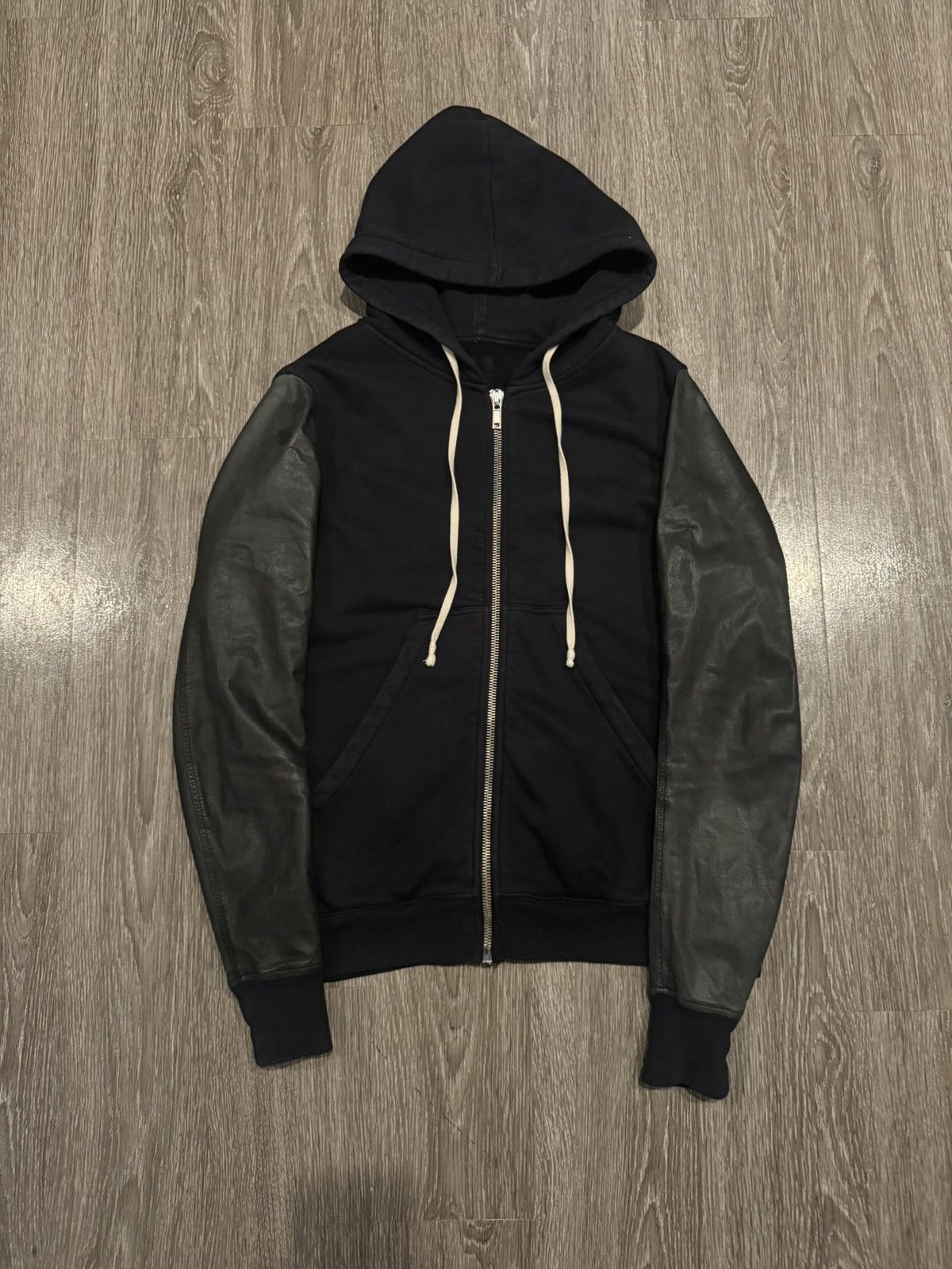 Rick Owens × Rick Owens Drkshdw Rick Owens 2013 Leather Sleeve Zip Hoodie DRKSHDW Medium Size US M / EU 48-50 / 2 - 1 Thumbnail