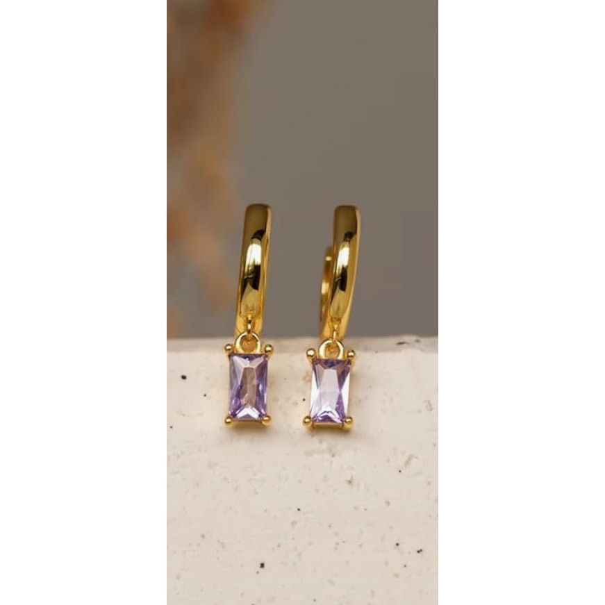 Unknown London CARITATE 18K Gold Plated Hypoallergenic Earrings Purple Crys Size ONE SIZE - 3 Thumbnail