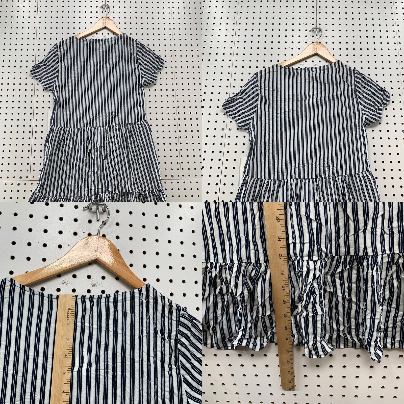 Vintage Chance Dress Womens Medium Blue V Neck Tiered Ruffle Short Sleeve Stripe Size 32" / US 10 / IT 46 - 10 Thumbnail