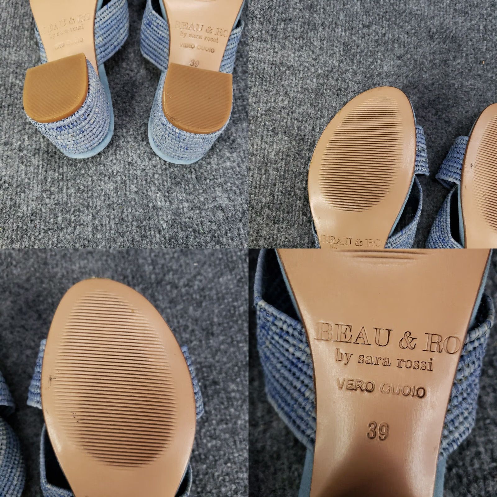 Olukai Beau & Ro By Sara Rossi Womens Blue Sandals Size 8.5 US 39 Slip On Leather Flat Sandal Womens Size US 9 / IT 39 - 8 Thumbnail
