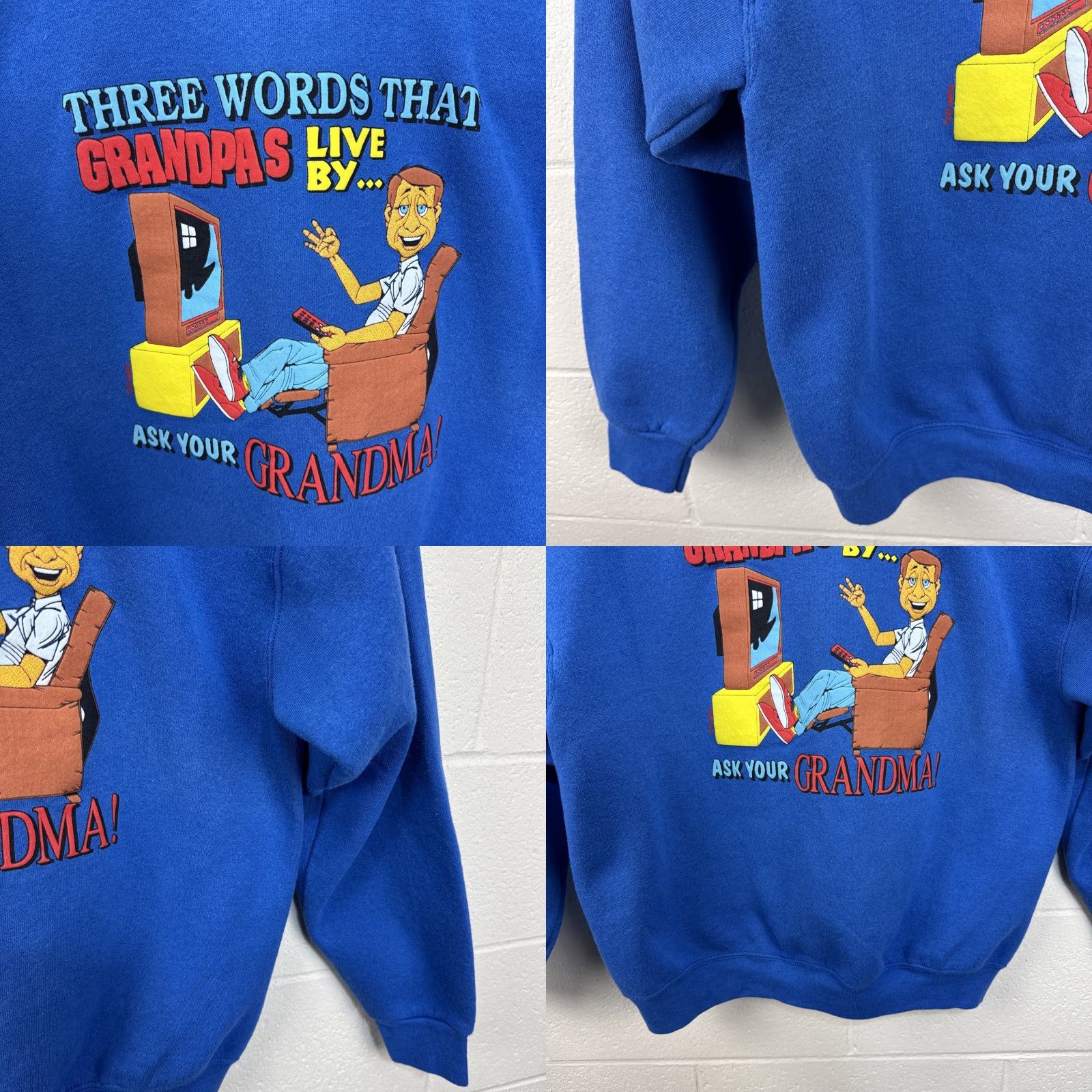 Fruit Of The Loom VINTAGE 90's Grandpa Graphic Sweatshirt XL Blue Crewneck Humor Mens Size US XL / EU 56 / 4 - 8 Thumbnail