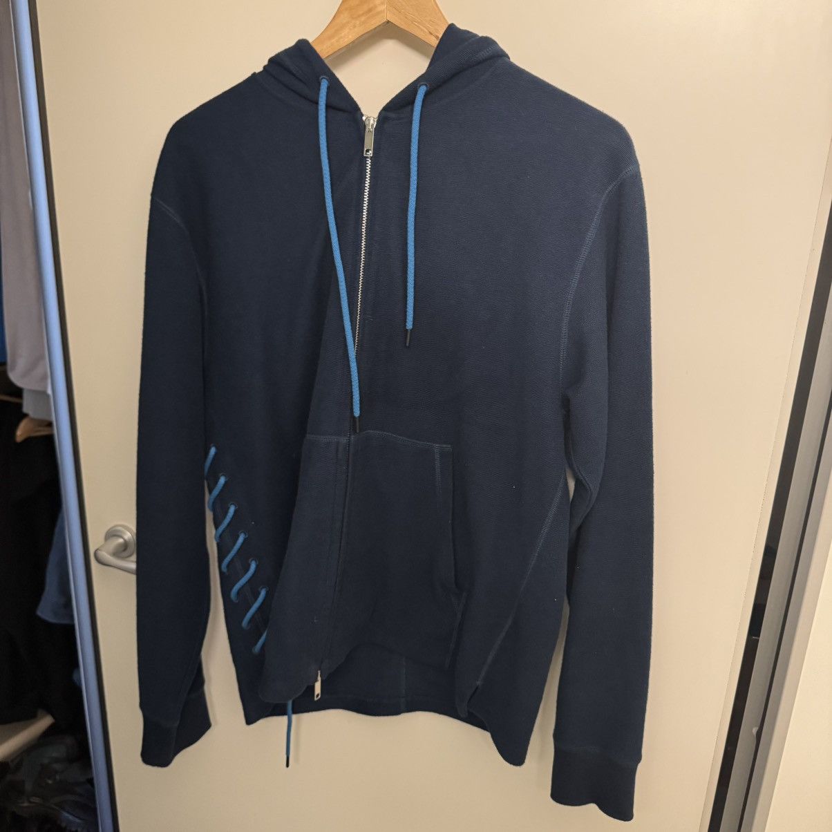 Craig green cotton blend navy blue zip up hoodie