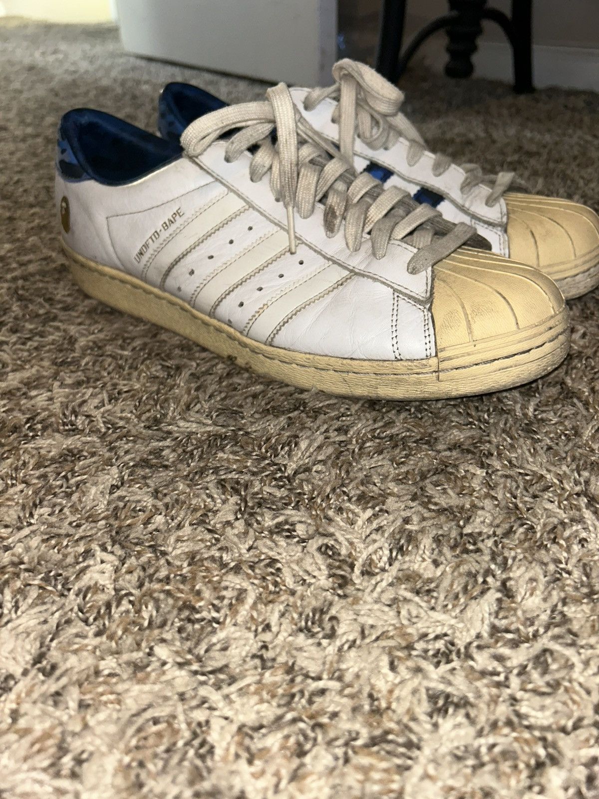 Adidas  Bape  Undefeated Adidas x babe x undftd rare superstar blue/white  11.5 | Grailed