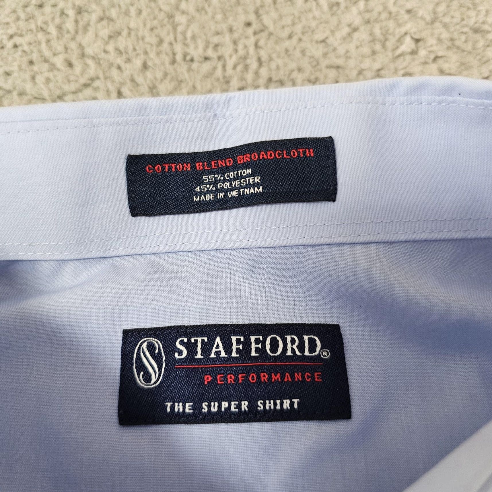 Stafford Stafford Dress Shirt Men 17.5 35-37 X-Tall Blue Performance Cotton Broadcloth Shirt Mens Big & Tall Size 48R - 4 Thumbnail