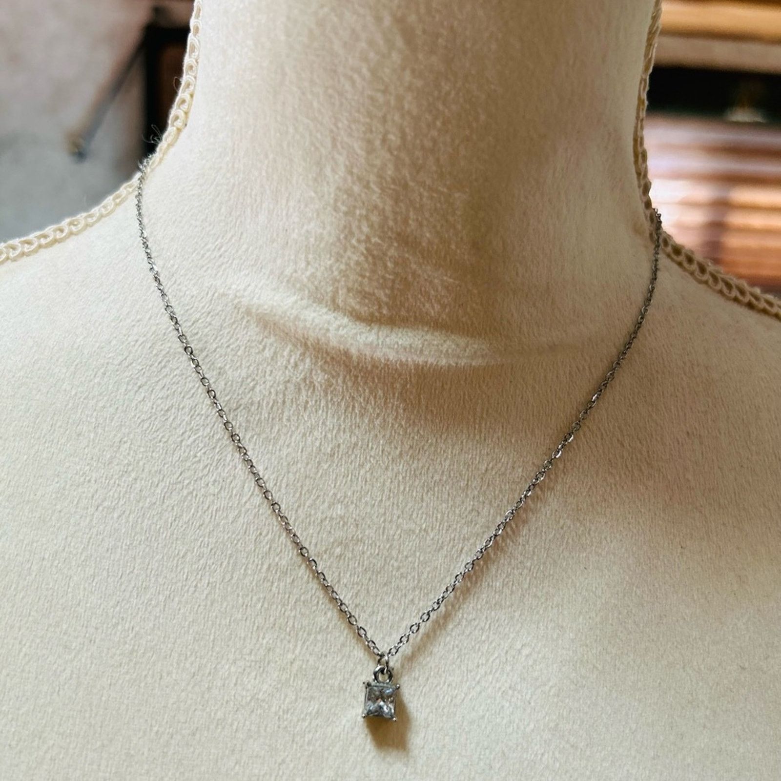 Vintage Vintage square cut cz stone stainless steel chain necklace Size ONE SIZE - 4 Thumbnail
