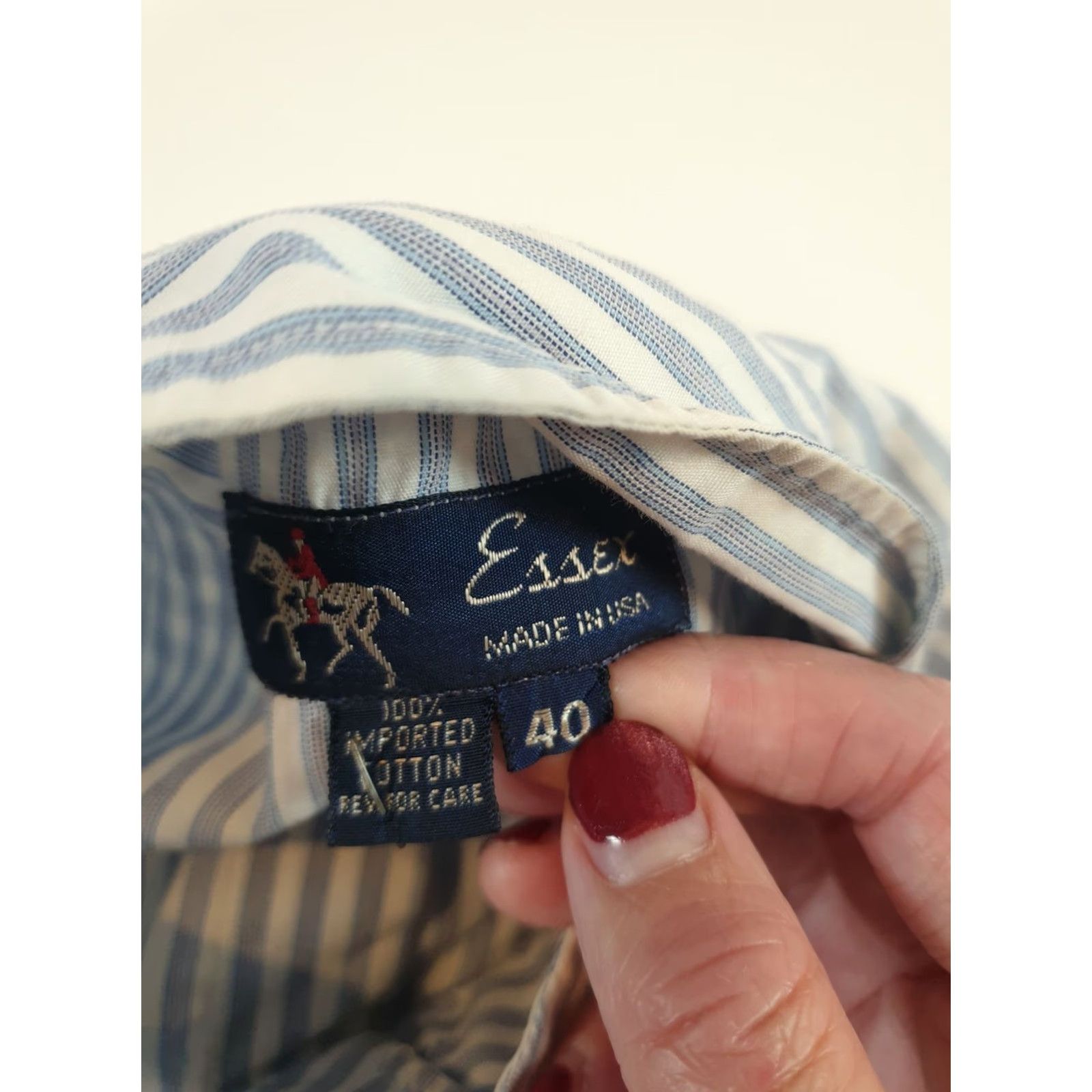 Vintage VINTAGE Essex Shirt Mens 40 Blue White Stripe Detachable Club Collar Dress 80s Size 40R - 7 Thumbnail