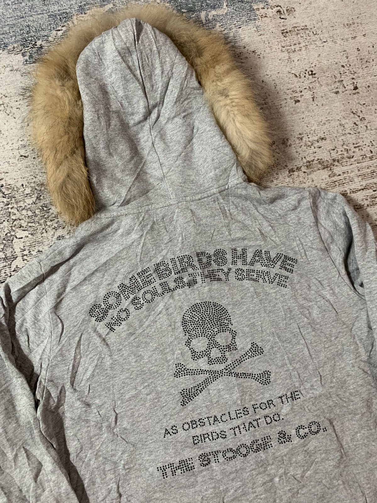 Japanese Glitter Skull Faux Fur Zip Hoodie