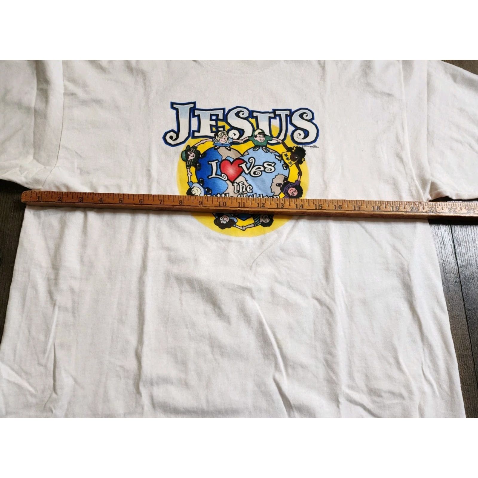 Hanes VINTAGE Hanes T-Shirt Mens L Jesus Loves The Little Children Double Sided White Cotton Crew Neck Short Sleeve Size US L / EU 52-54 / 3 - 3 Thumbnail
