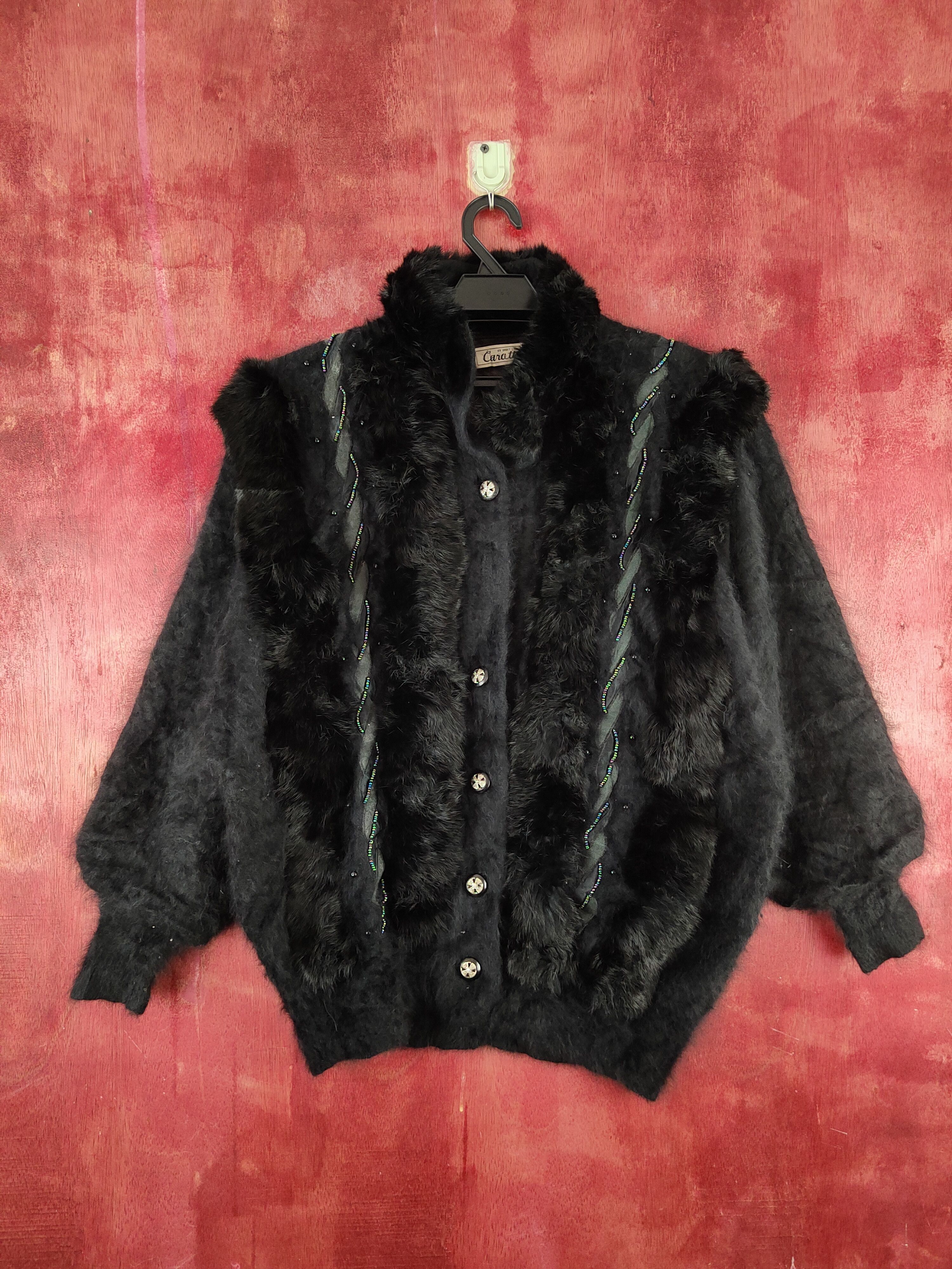 Homespun Knitwear Caratte Black Shag Shaggy Fur Mohair Jackets #S2040 Size L / US 10 / IT 46 - 1 Thumbnail