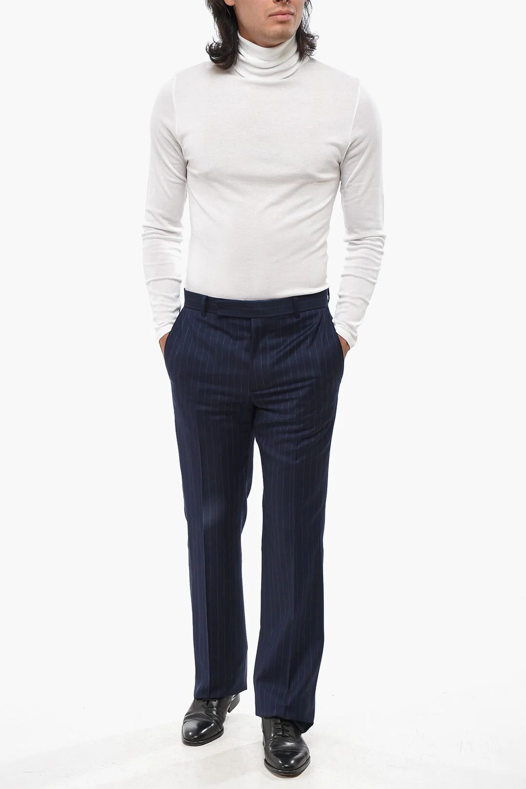 Givenchy og1mm0326 Pinstriped Wool Pant in Blue Size US 32 / EU 48 - 4 Thumbnail