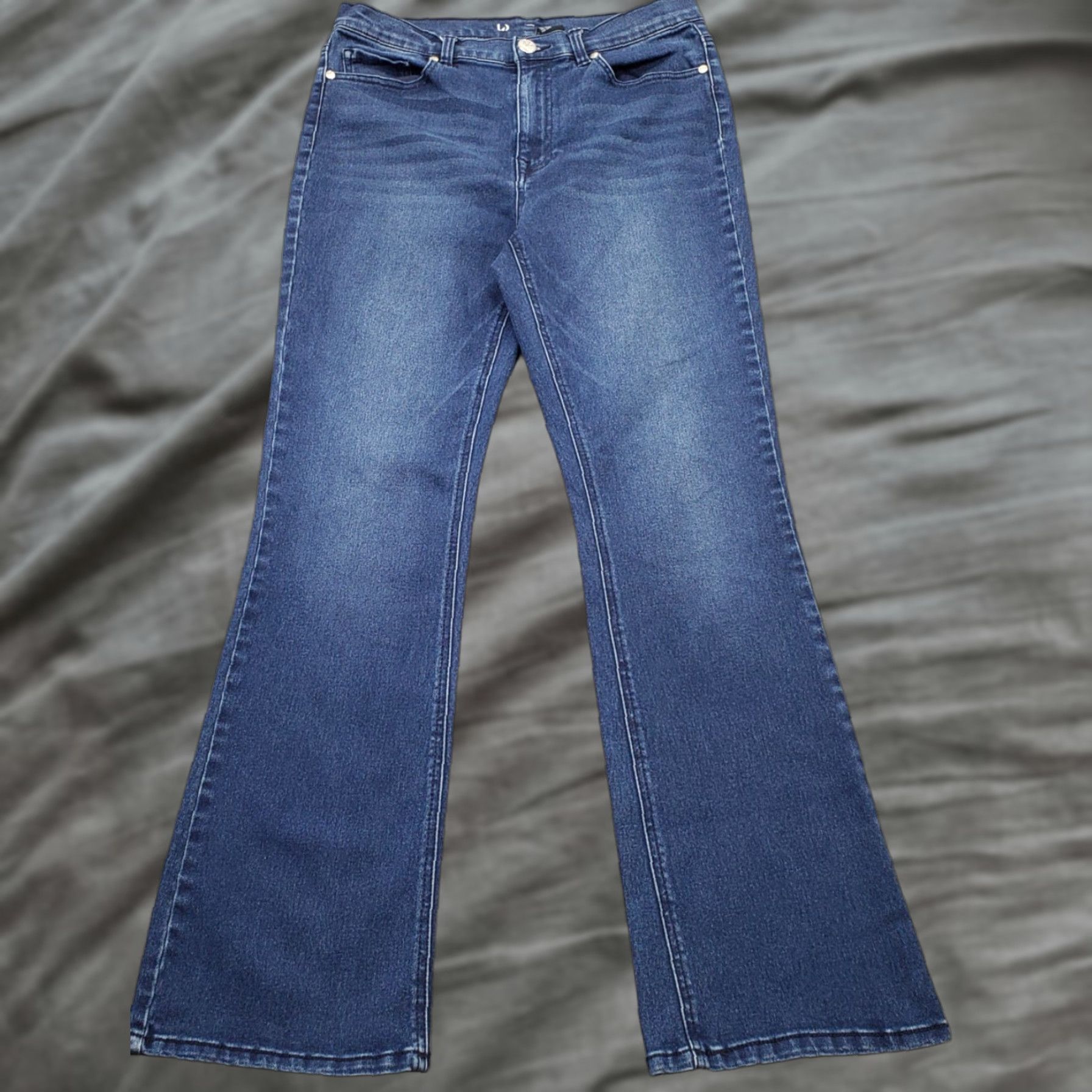 Denime DG2 Faded Whiskered Bootcut Jeans Womens Size 10 Blue Denim Medium Wash Stretch Jeans Women Size 32" / US 10 / IT 46 - 1 Thumbnail