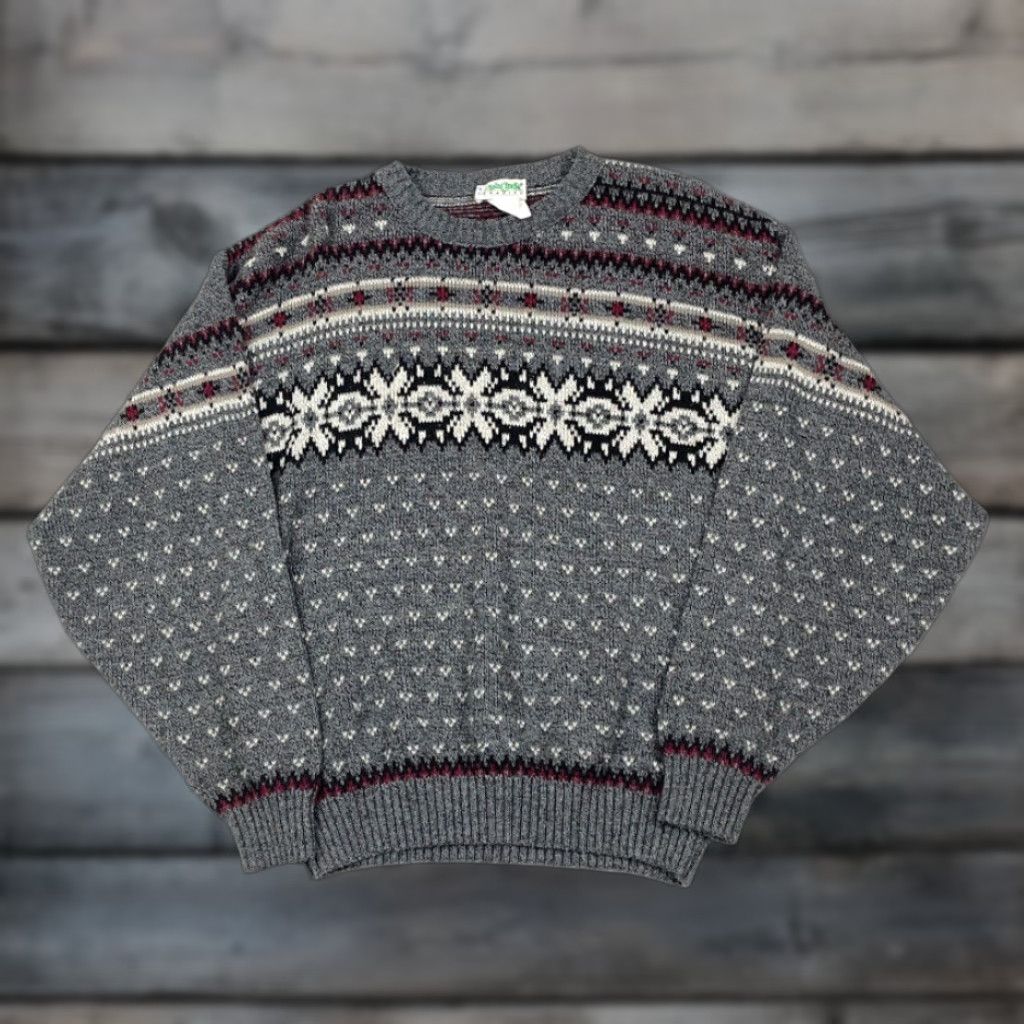 Vintage VINTAGE 90s Ash Creek Geometric Pullover Sweater Men Medium Gray Knit Canada Made Wool-Acrylic-Nylon Heavyweight Crew Neck Ski Holiday/Retro Style Size US M / EU 48-50 / 2 - 1 Thumbnail
