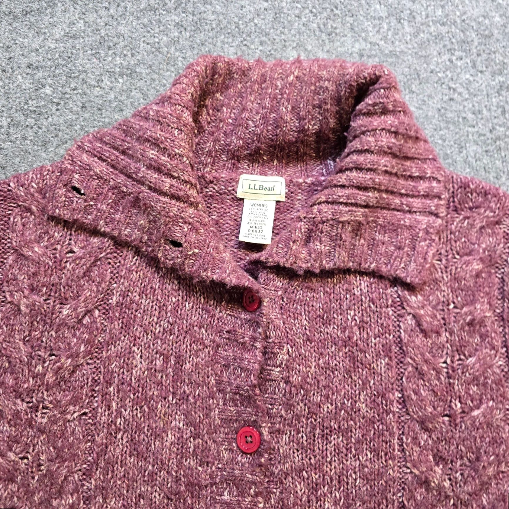 Vintage L.L. Bean Cardigan Women M Purple Cable Knit Long Sleeve" Size M / US 6-8 / IT 42-44 - 3 Thumbnail