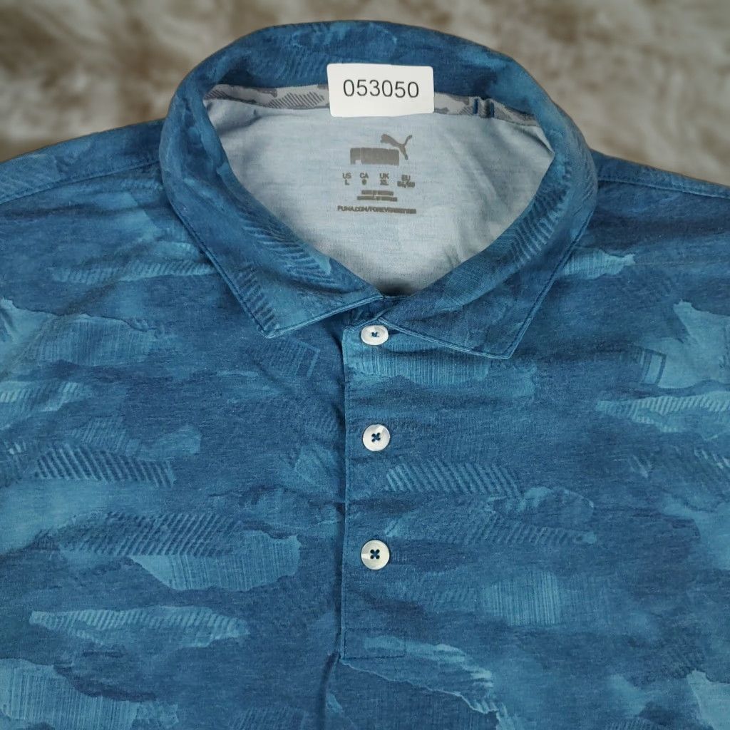Puma PUMA Polo Shirt Mens Large Blue Camouflage Cotton Casual Short Sleeve Adult Polo Shirt Polo Camouflage Blue Men's L Size US L / EU 52-54 / 3 - 1 Thumbnail