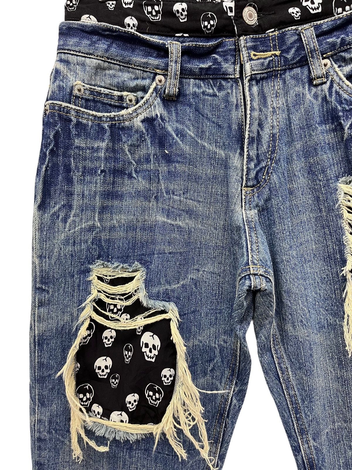 Vintage 💀PLAYCHESS Skulls Grunge Double Waist Distressed Denim Size US 29 - 3 Thumbnail