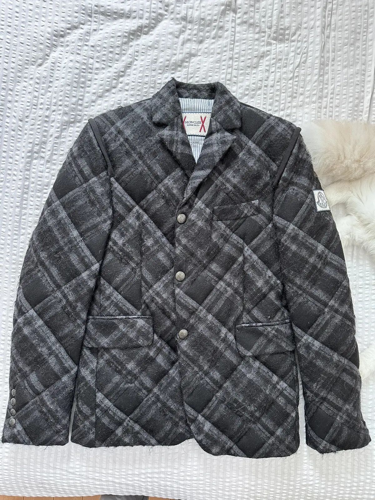 Moncler Gamme Bleu × Thom Browne Grey Plaid Quilted Down Blazer AW17-18 Size US S / EU 44-46 / 1 - 1 Thumbnail