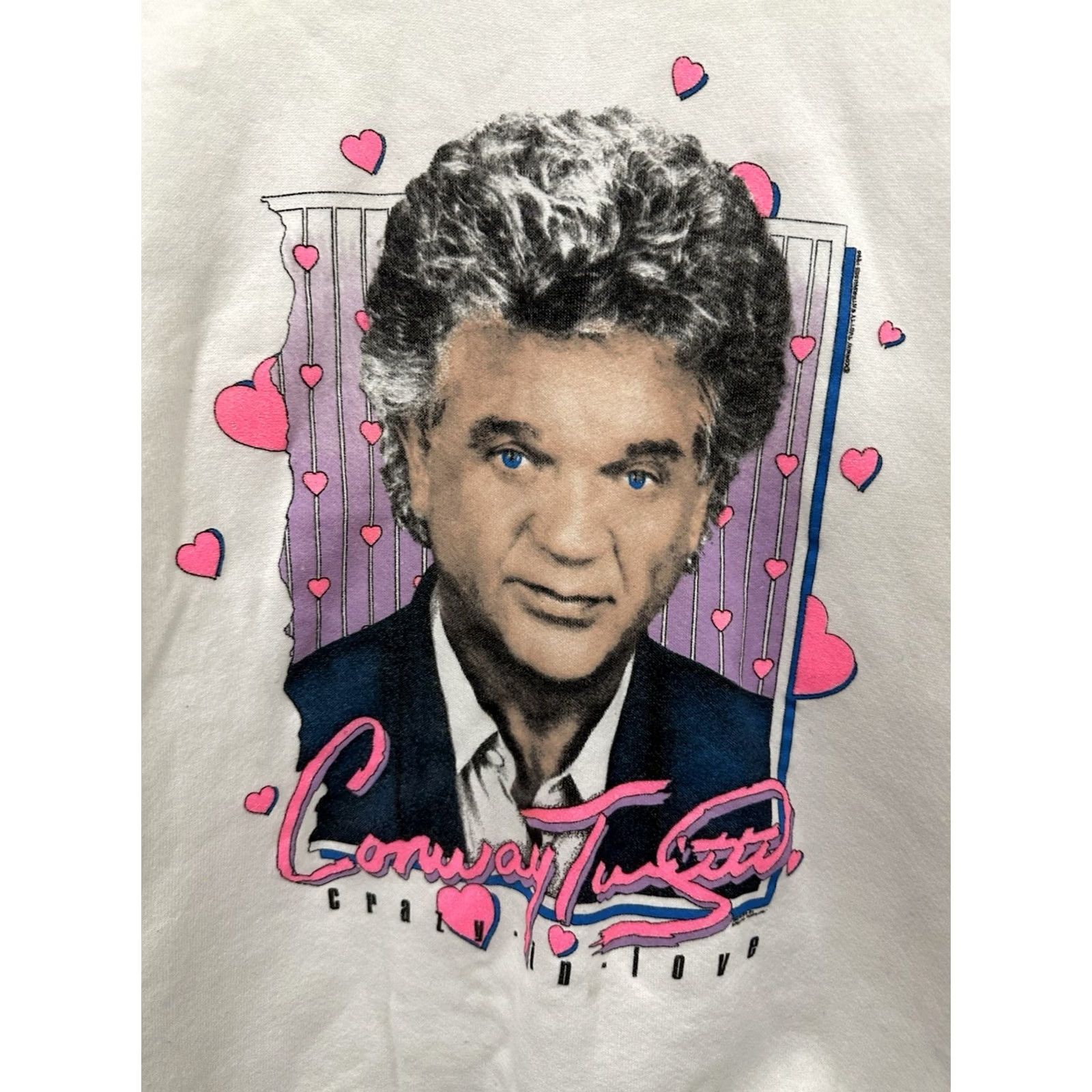 Fruit Of The Loom VTG Conway Twitty Country Music Icon Heart Raglan Crewneck Tour Sweatshirt XL Hoodie Men White Guitar Concert 90s Fans Womens Mens Size US XL / EU 56 / 4 - 3 Thumbnail