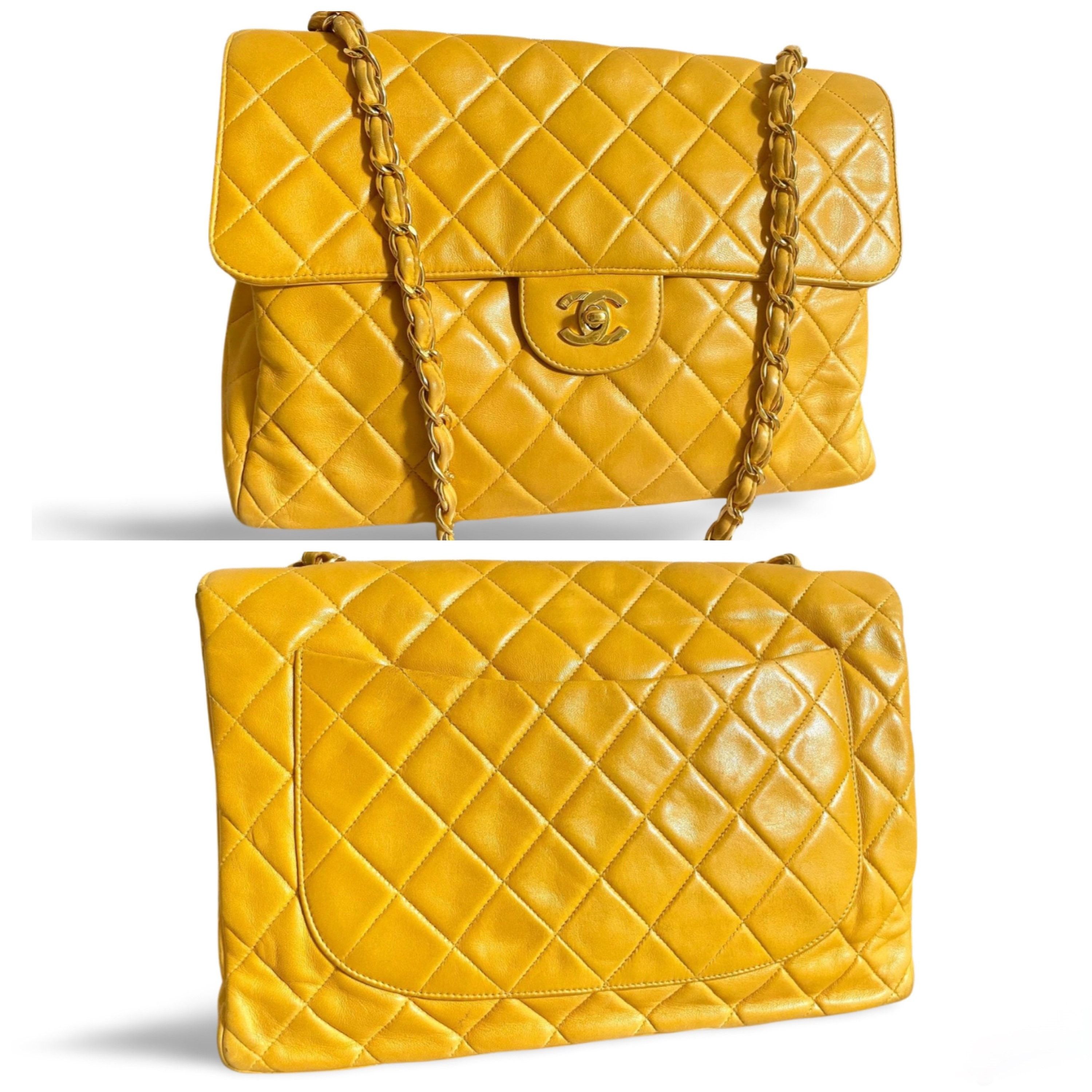 Chanel Vintage Chanel 2.55 bag, large size shoulder bag in yellow Size ONE SIZE - 4 Thumbnail