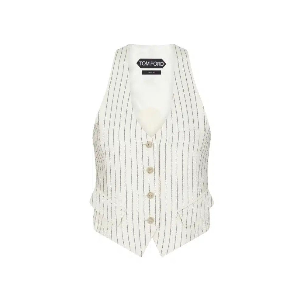Tom Ford o1loc1c0425 WA0024 Pinstriped Vest in White Size S / US 4 / IT 40 - 1 Thumbnail