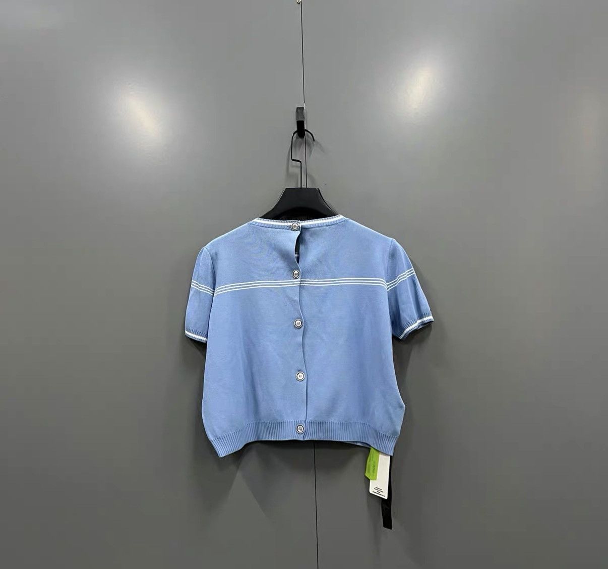 Miu Miu Miu Miu Light Blue Mini Logo Knit Short Sleeve J41 Size M / US 6-8 / IT 42-44 - 3 Thumbnail