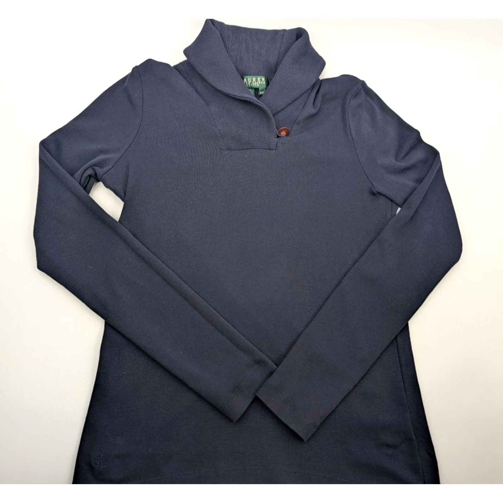 Ralph Lauren VINTAGE? No — Lauren Ralph Lauren Navy Cotton Shawl Collar Toggle Button Sweater Womens P/P Shirt Pullover Knitted Cotton Size XXS / US 00 / IT 34 - 2 Thumbnail