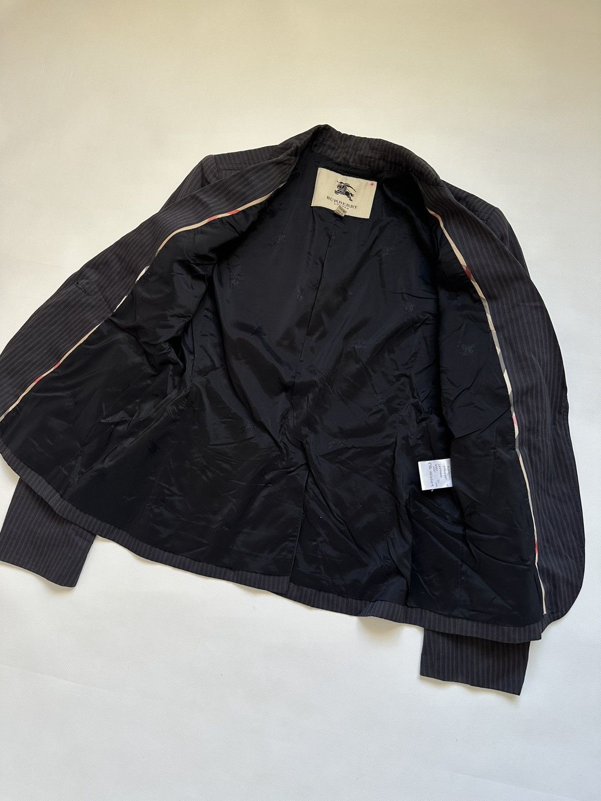 Burberry-Vintage Navy Gray Blazer Jacket-Shiny Silver
