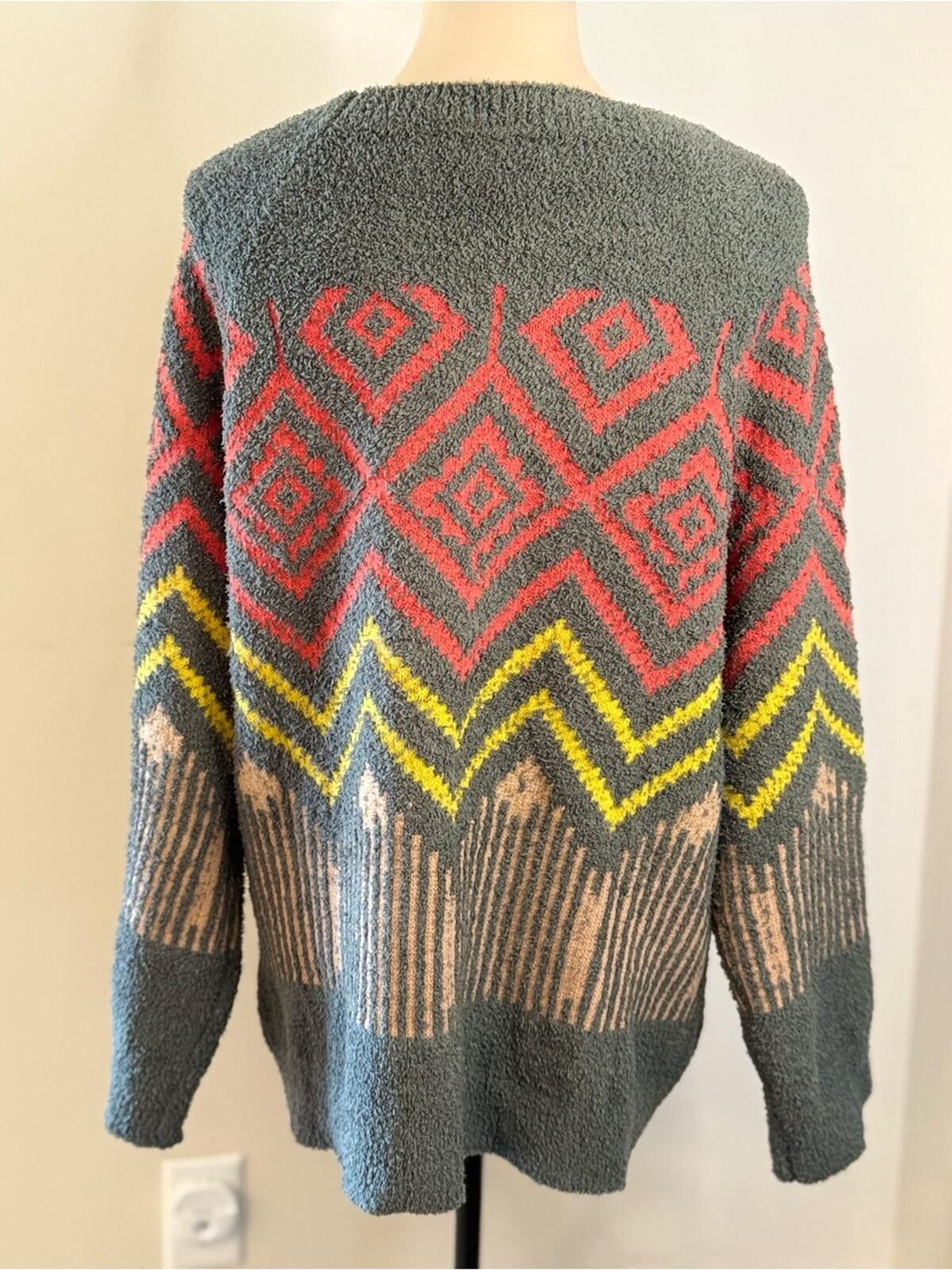 THE GIGI GiGio chunky plush boho geometric striped sweater SZ LG Size L / US 10 / IT 46 - 4 Thumbnail