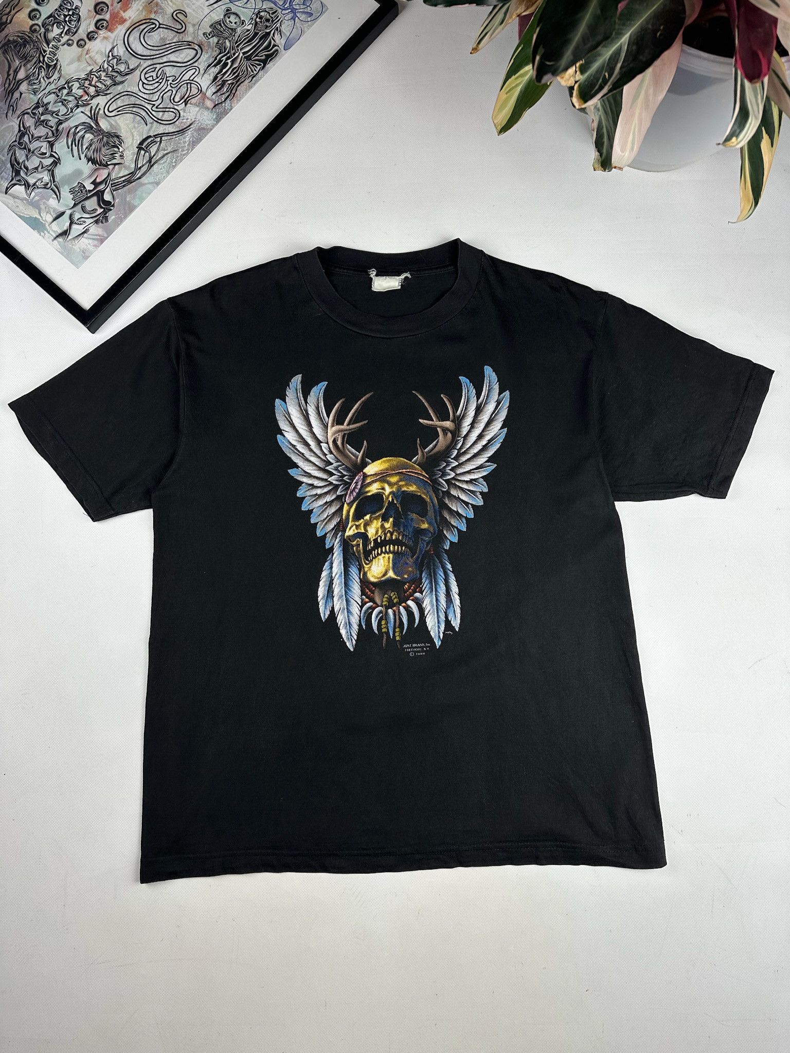 Vintage Vintage 1988 TShirt 3D Emblem just brass skull native Size US XL / EU 56 / 4 - 1 Thumbnail