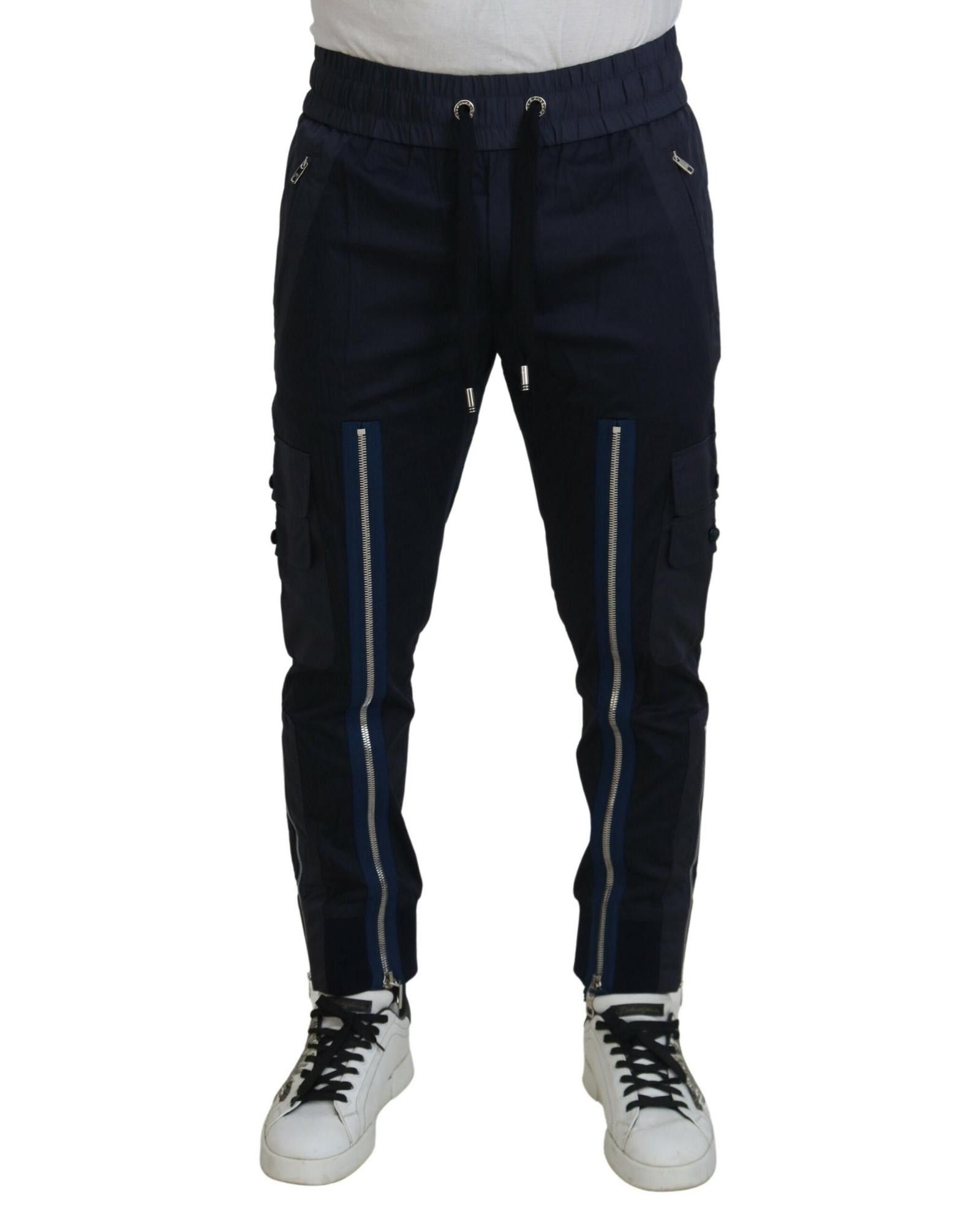 image of Dolce Gabbana Dark Cotton Zipper Jogger Pants in Blue, Men's (Size 32)