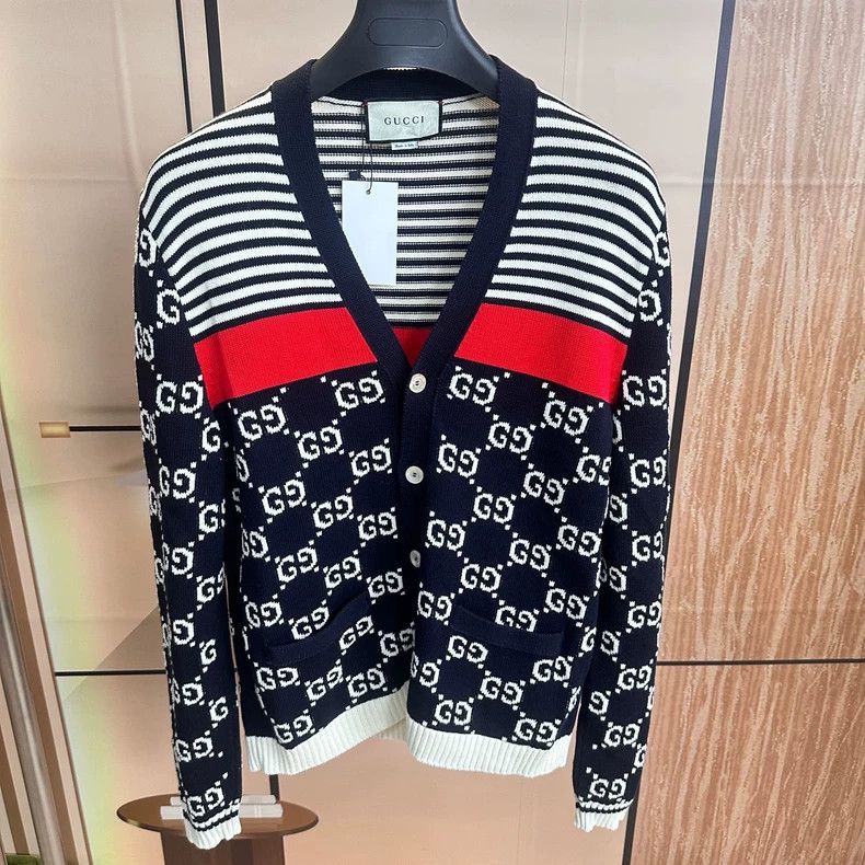 Gucci Full-print old-fashioned knitted cardigan sweatshirt