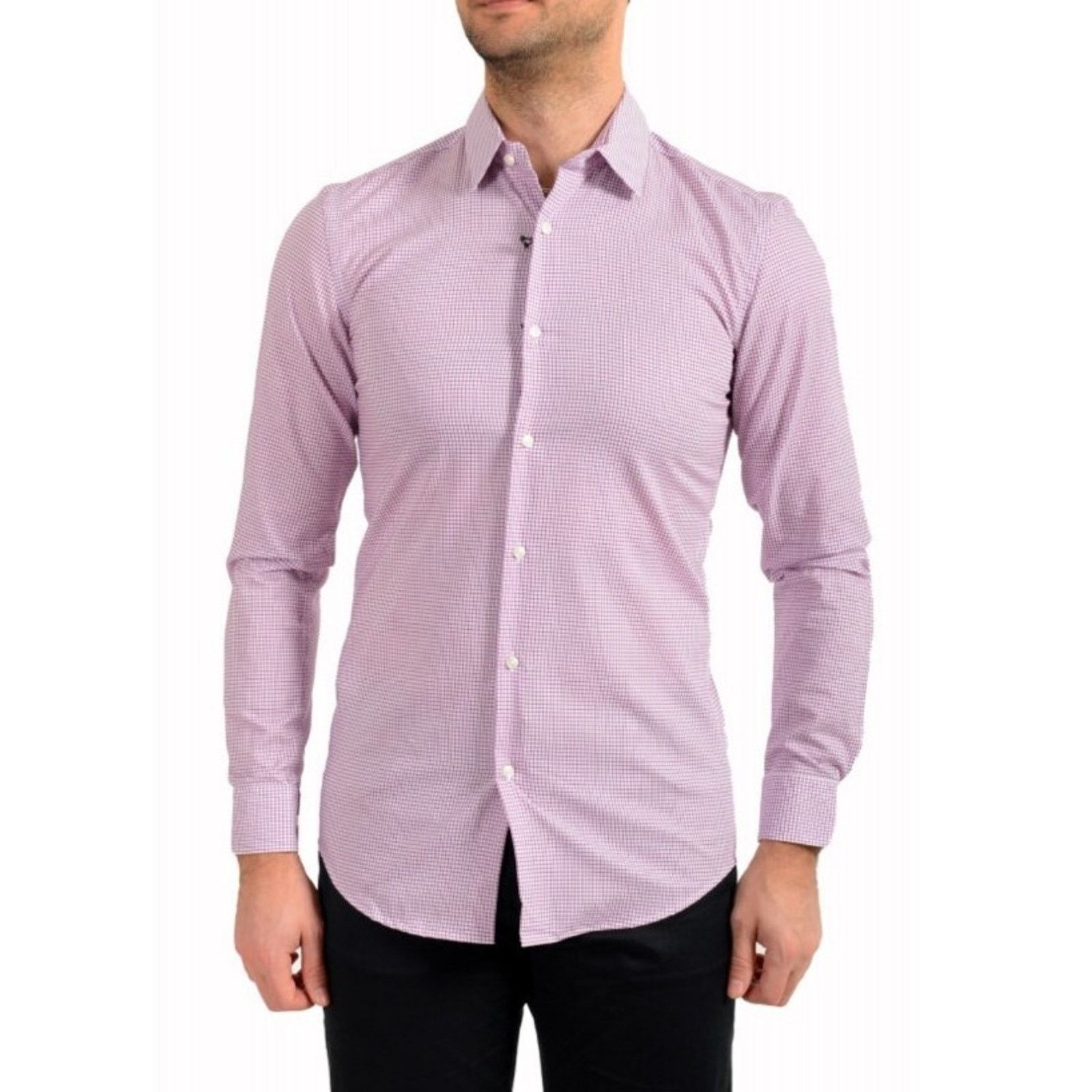 Hugo Boss Hugo Boss "Isko" Slim Plaid Long Shirt Pink Size XL A000778 Size US XL / EU 56 / 4 - 1 Thumbnail