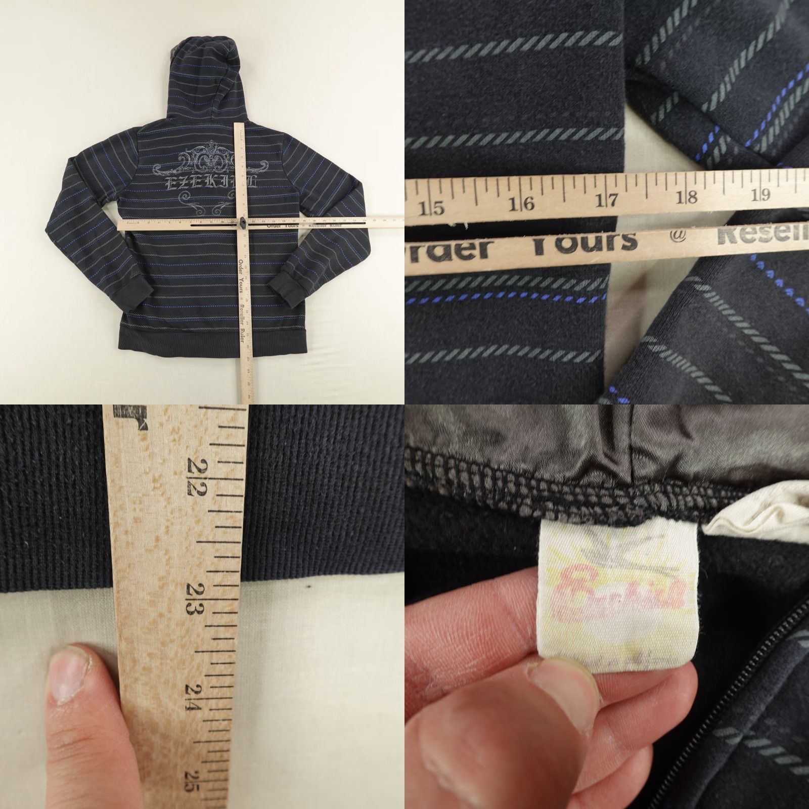 Vintage Vintage Ezekiel Hoodie Womens Small Black Blue Stripes Sweatshirt Full Zip Y2K Size S / US 4 / IT 40 - 8 Thumbnail