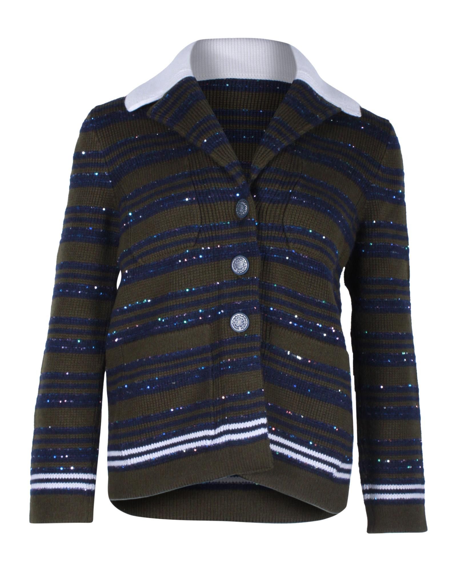 image of Striped Olive Cashmere Cardigan From Chanel Runway Collection in Green/Olive, Women's (Size XS)